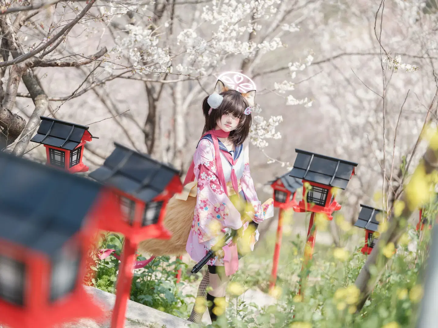 【久田泉奈cos】蔚蓝档案樱花季的狐耳和风少女 - 照烧热带鱼 - 第4张