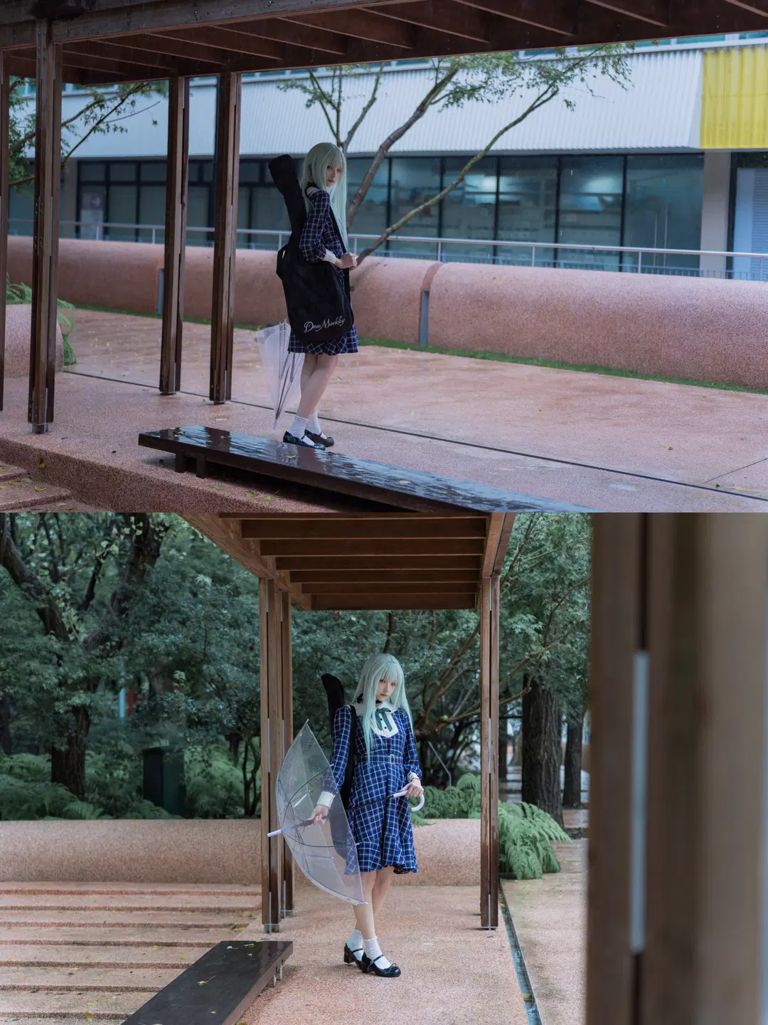 【若叶睦cos】mujica雨天氛围感，背着琴盒撑伞的冷感少女 - 南朝花月 - 第2张