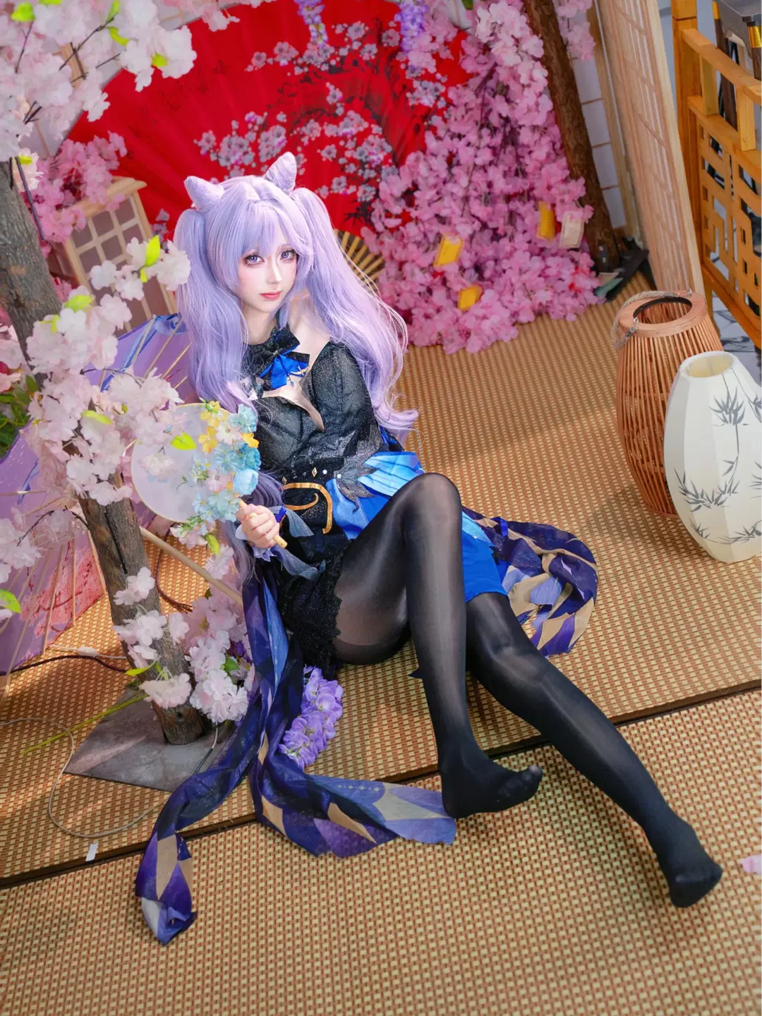 Genshin Impact, Anime cosplay, Keqing cosplay, Black stockings, Keqing Opulent Splendor