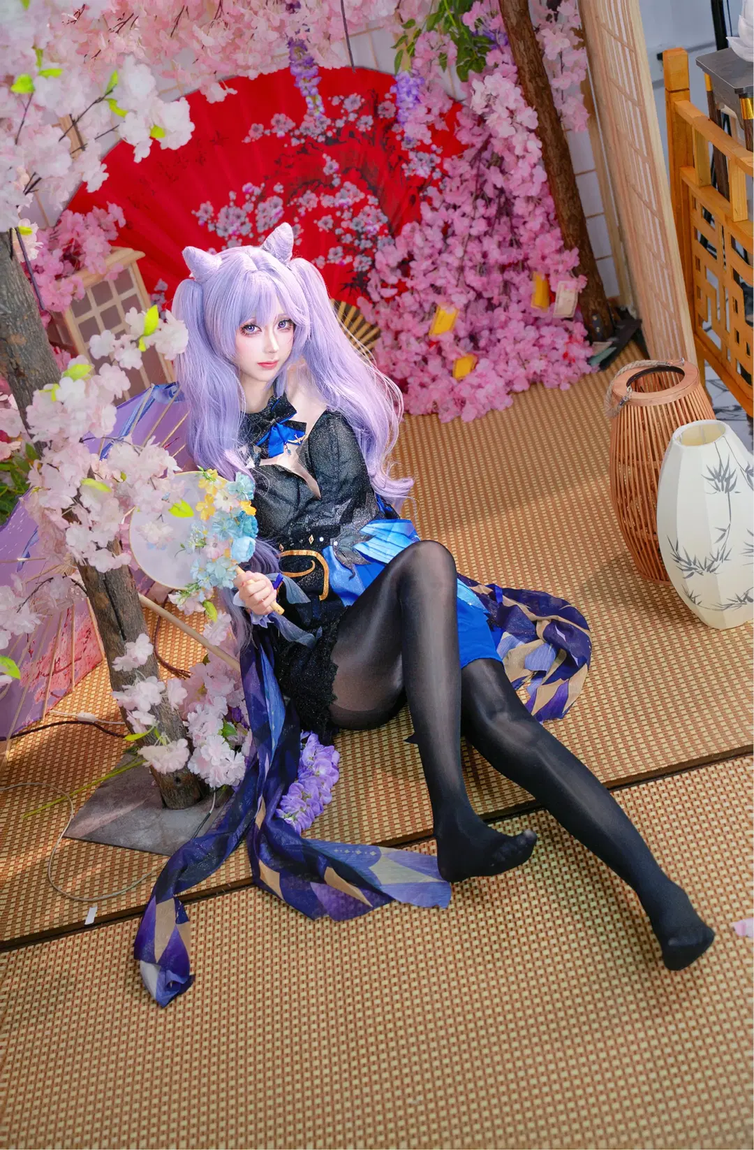 Genshin Impact, Keqing cosplay, Black stockings