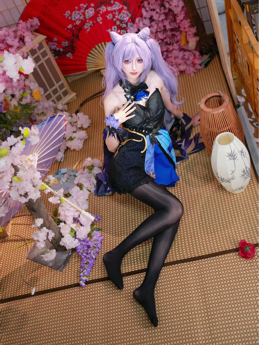 Genshin Impact, Keqing cosplay, Black stockings