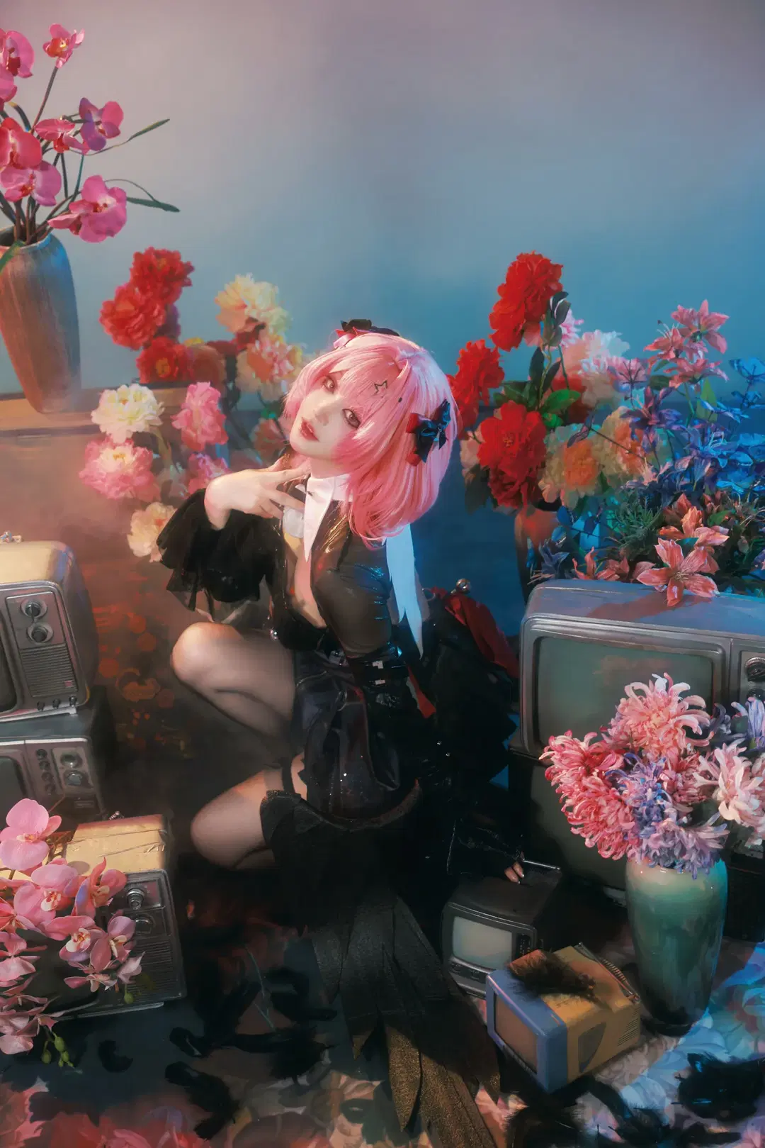 【レミエール コスプレ】ゼンレスゾーンゼロ 黒レミ第1弾、ピンクのショートヘアと黒ストッキングのダークな衝突 - 八岁姐姐 - 2枚目