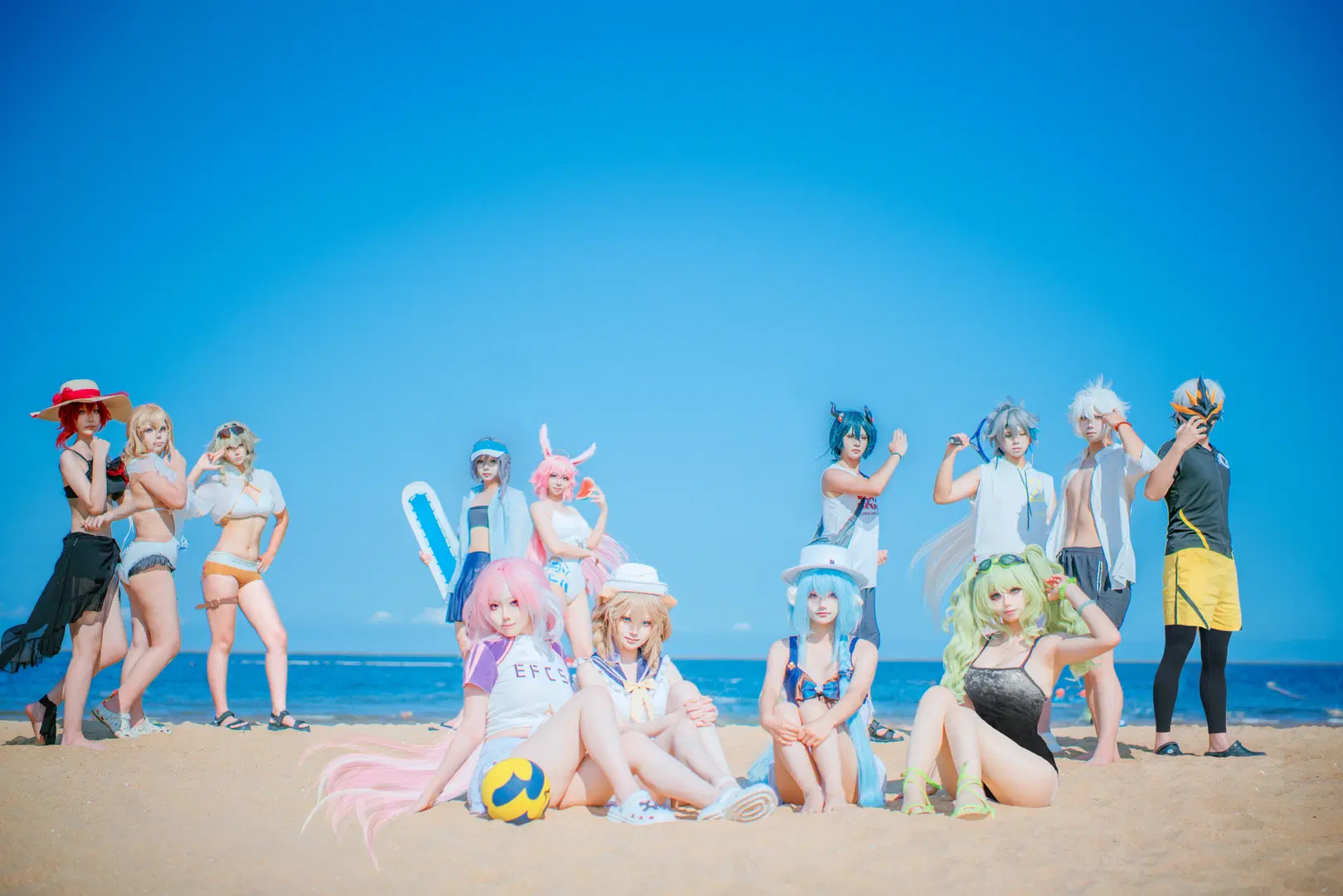 崩坏三, 海边cosplay, 夏日泳装, 黑丝, 十三英桀cos