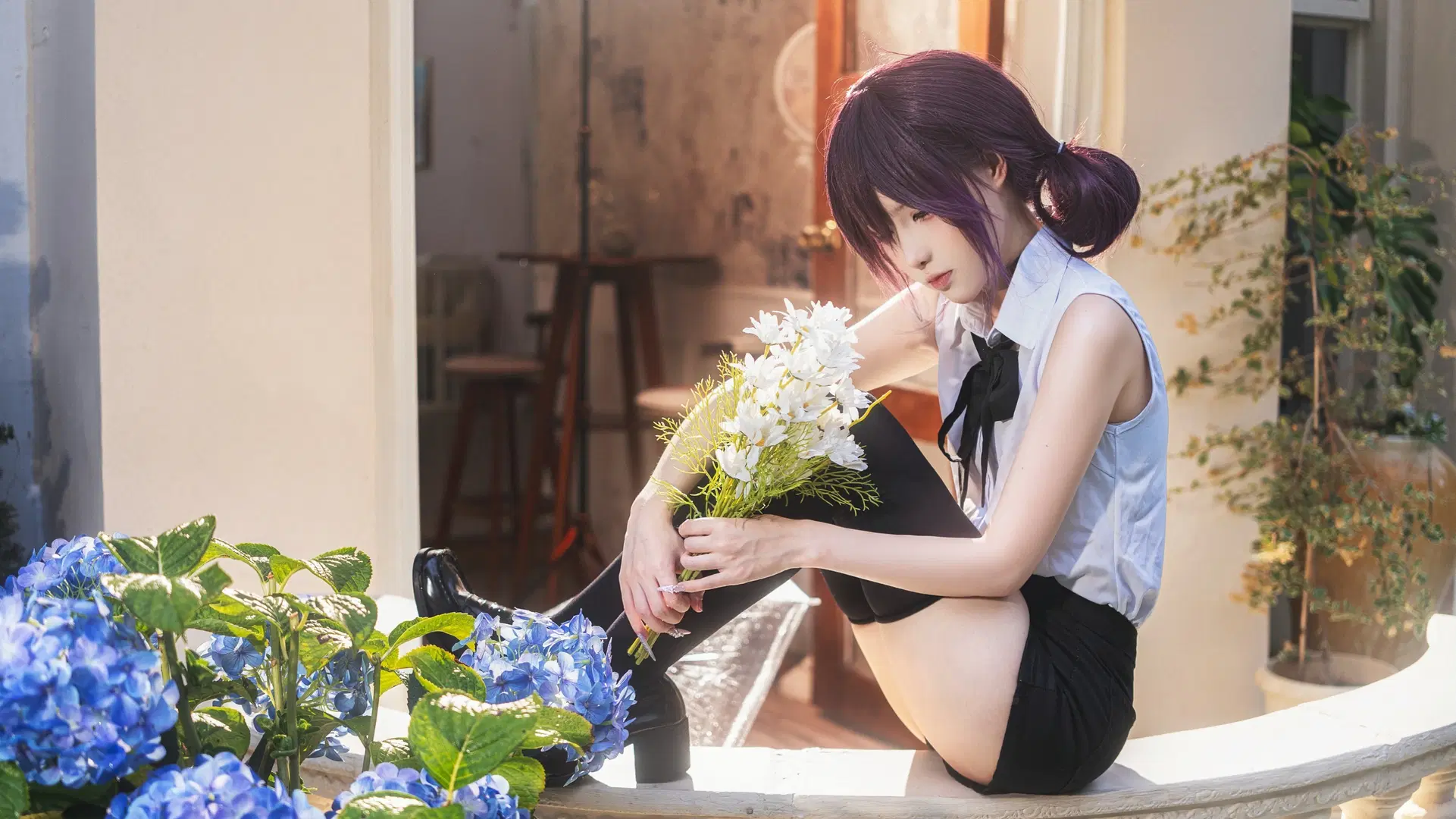【蕾塞cos】电锯人里的紫发少女与绣球花 - TIBADO - 第4张