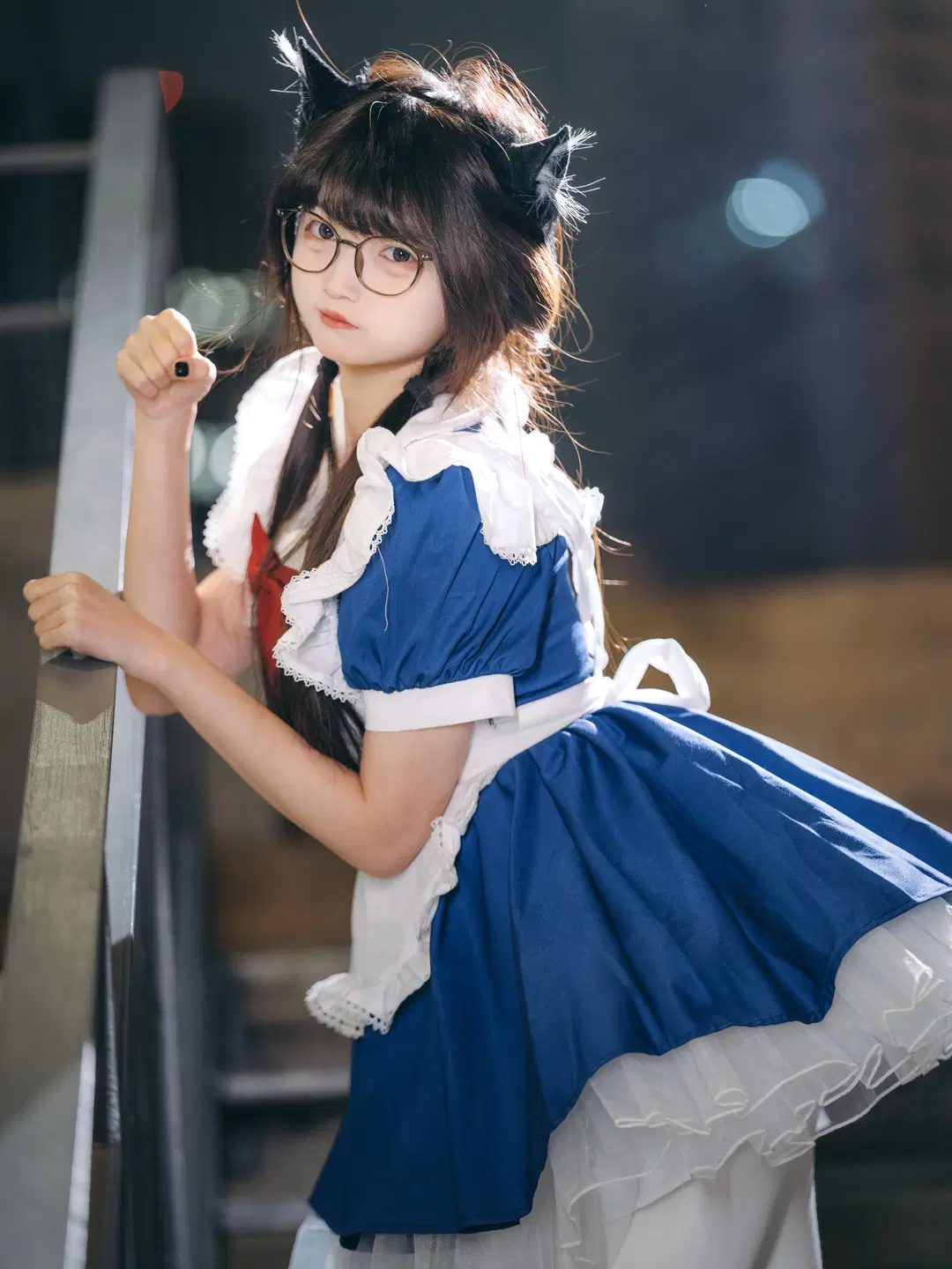 Nightscape Catgirl Maid Outfit: The Sweet-and-Cool Contrast on Industrial-Style Stairs by 乌龙茶茶 - Image 3