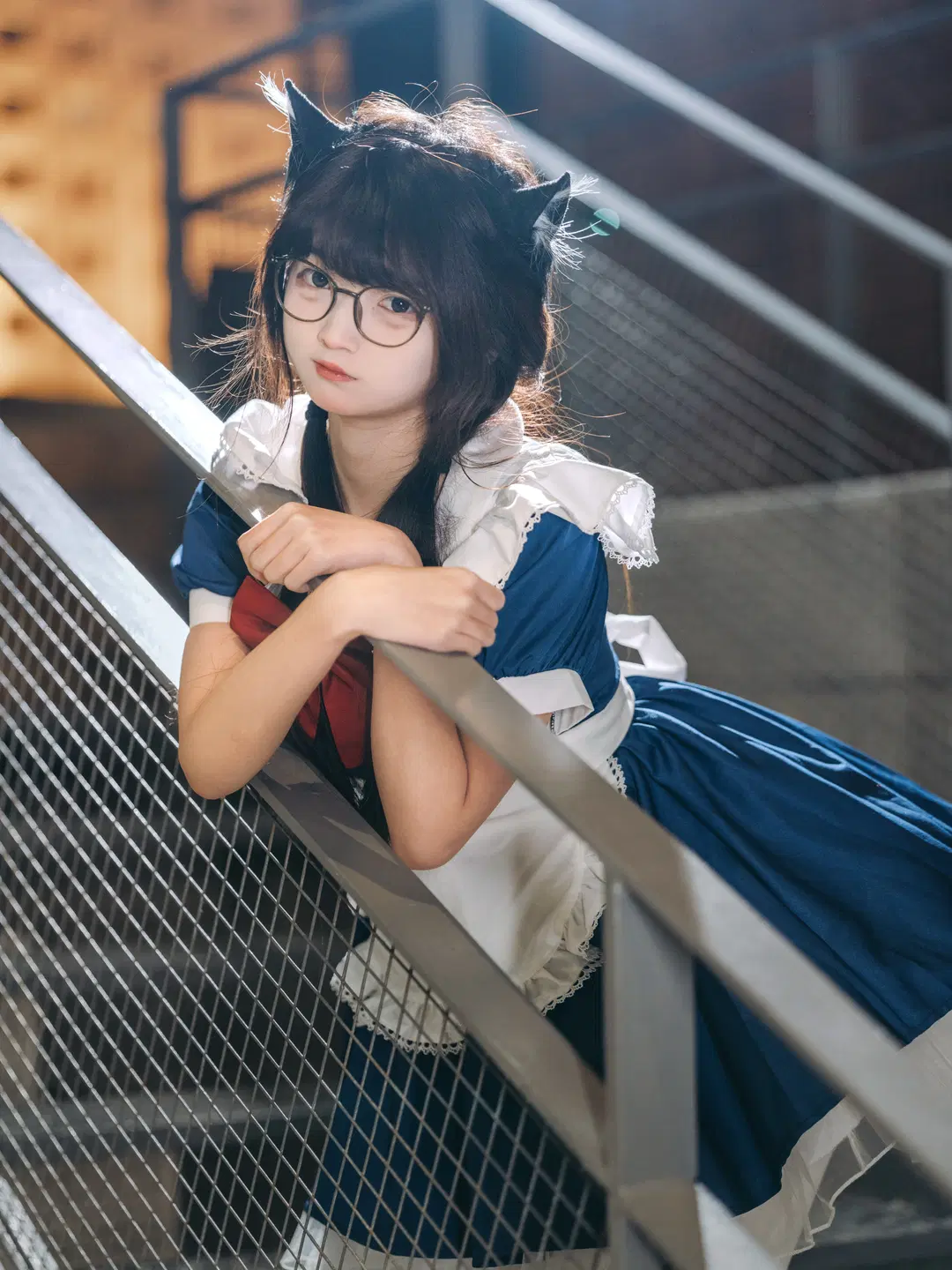 Nightscape Catgirl Maid Outfit: The Sweet-and-Cool Contrast on Industrial-Style Stairs by 乌龙茶茶 - Image 4