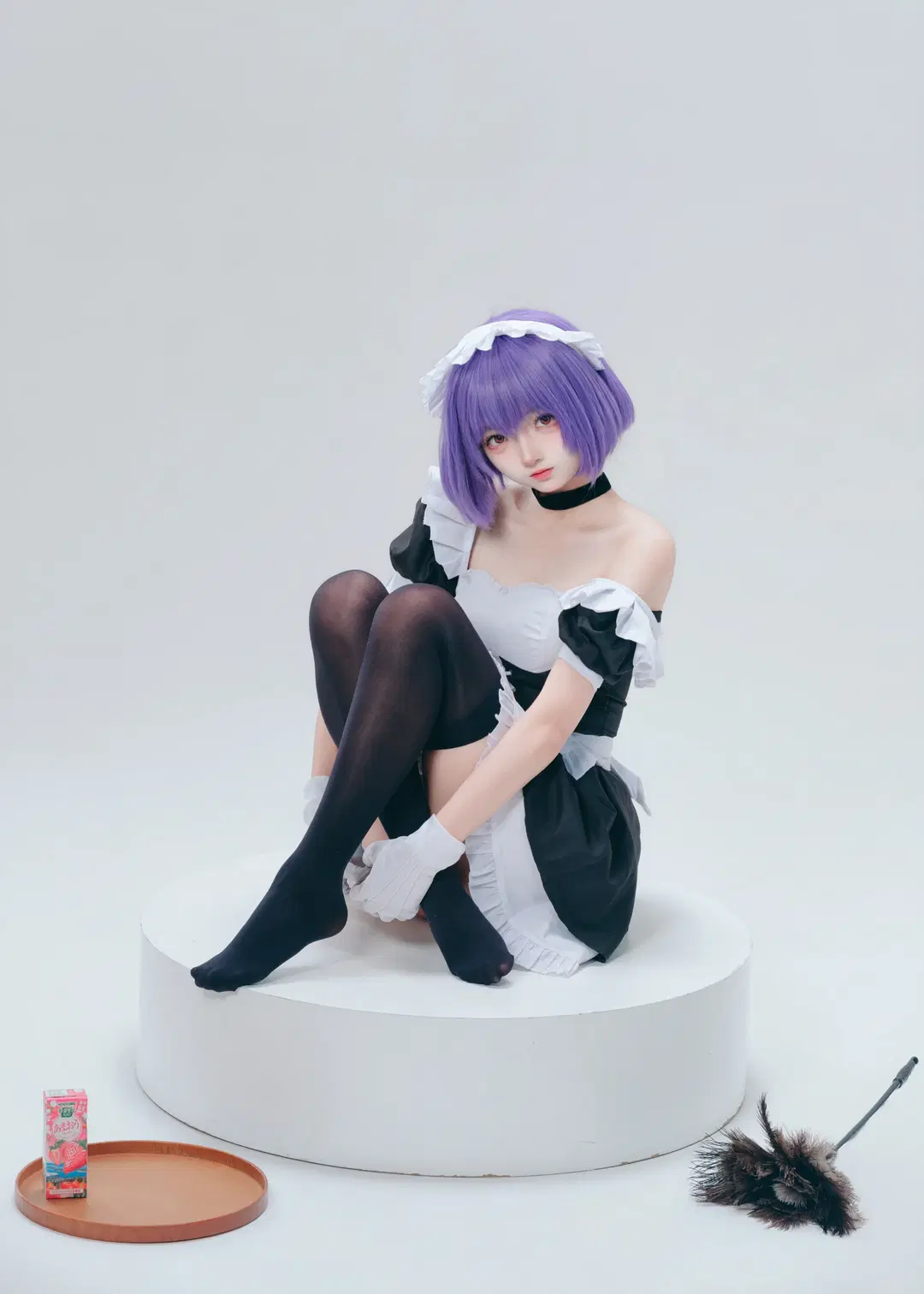 【楓と鈴コスプレ】紫髪赤瞳とモノトーンメイド服のスタジオ撮影記録 - 乌龙茶茶 - 3枚目