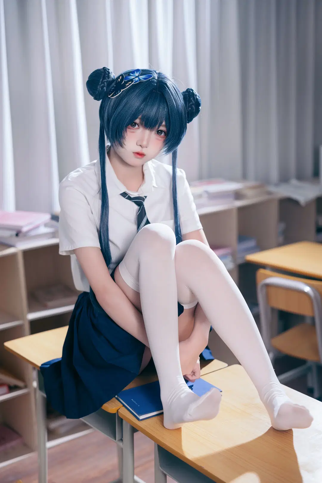 二次元少女, 碧蓝航线, 妃咲cos, 白丝, 教室制服