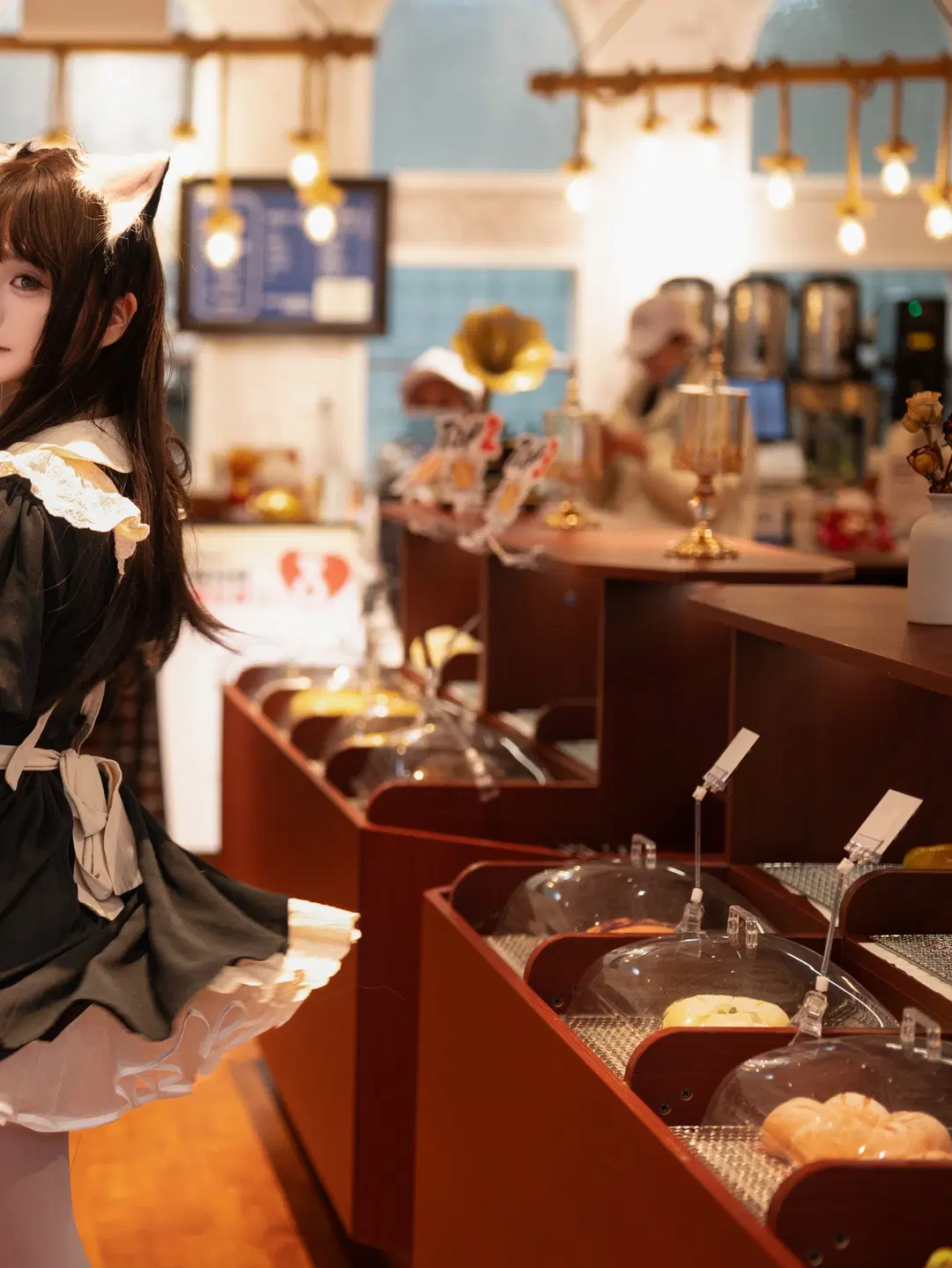 猫耳女仆装咖啡店写真，复古氛围拉满 - 暮山紫薯 - 第3张