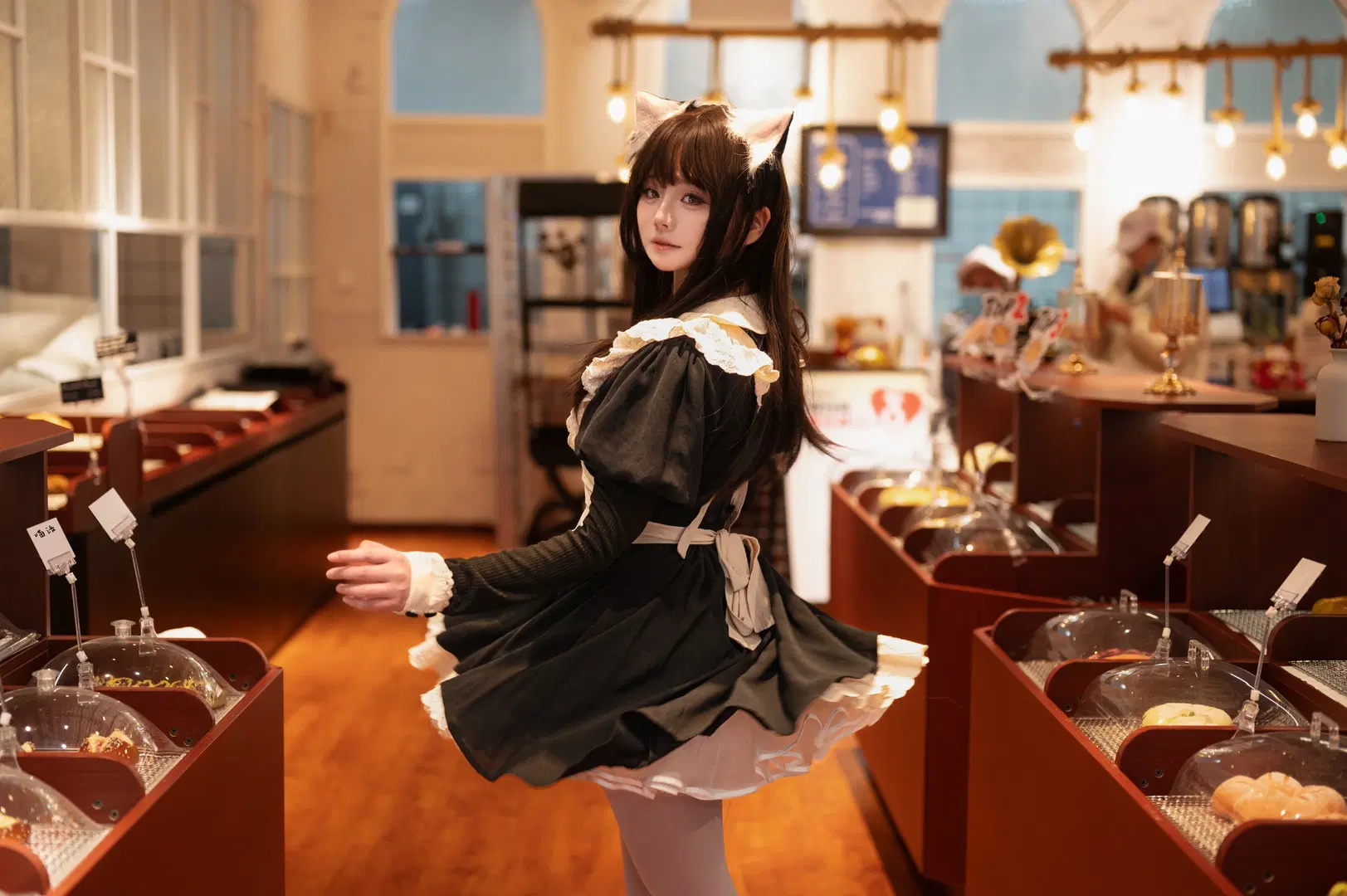 Lolita, 女仆装cos, 猫耳女仆, 丝袜, 咖啡店写真