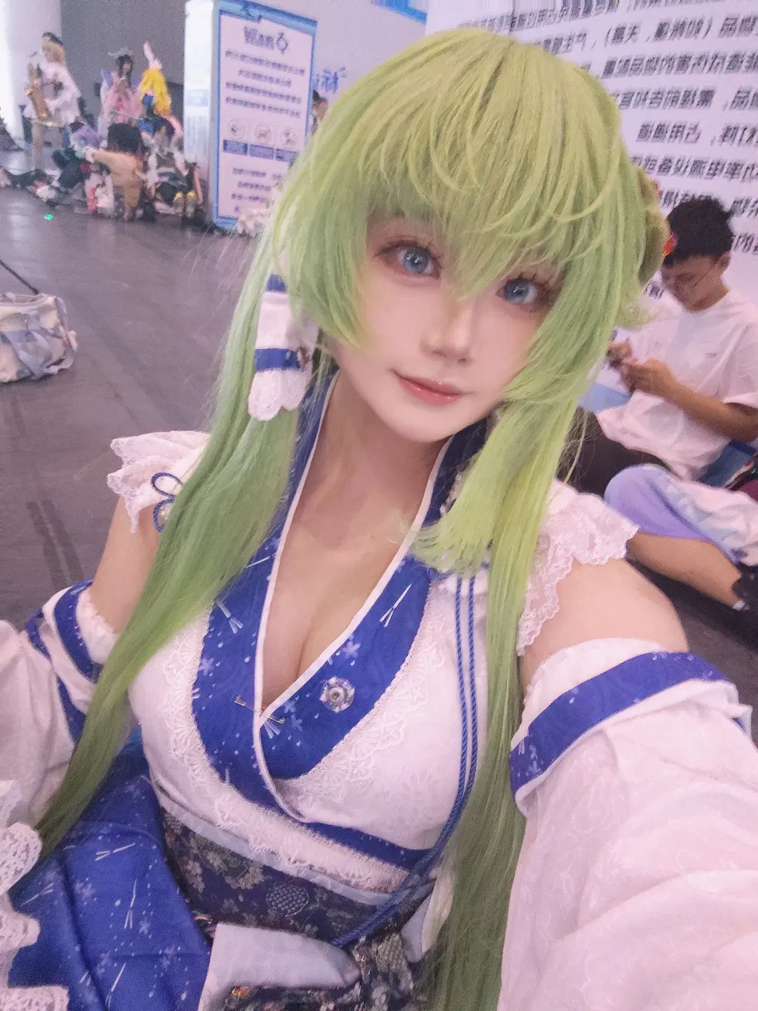 东方Project, 白丝, 东风谷早苗cos, 漫展集邮, 绿发