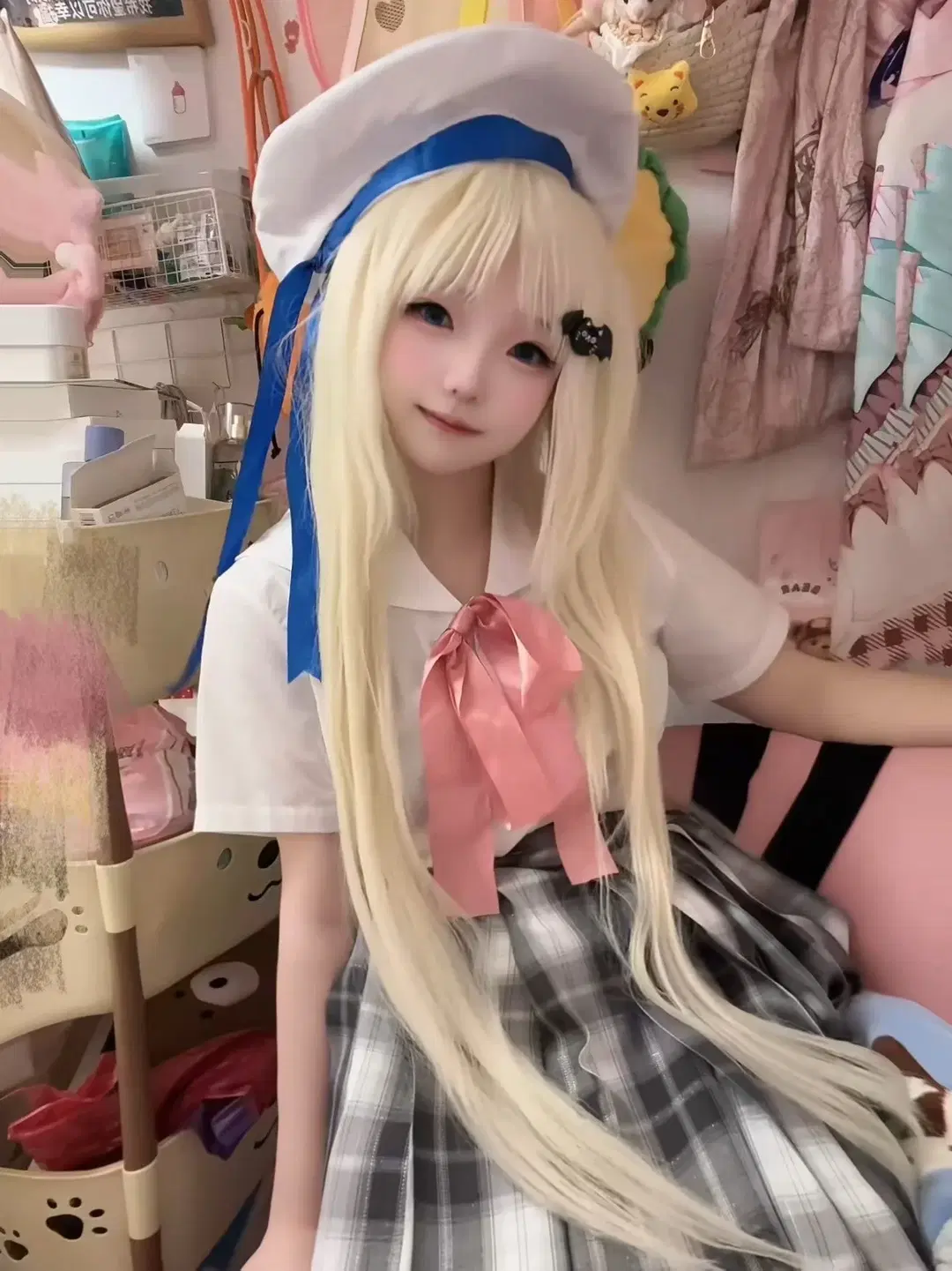 二次元cosplay, 水手服少女, 小小克星, 库特cos, 金发美少女