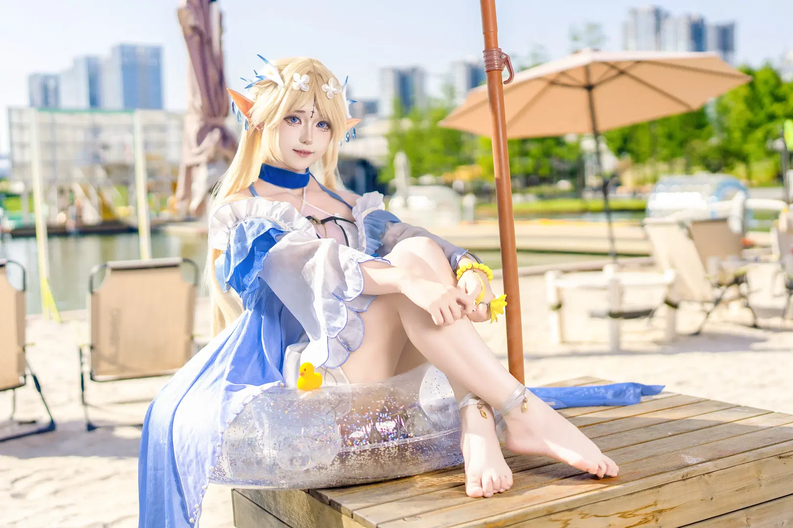 鸣潮, cosplay, 卡提希娅cos, 精灵耳, 夏日沙滩