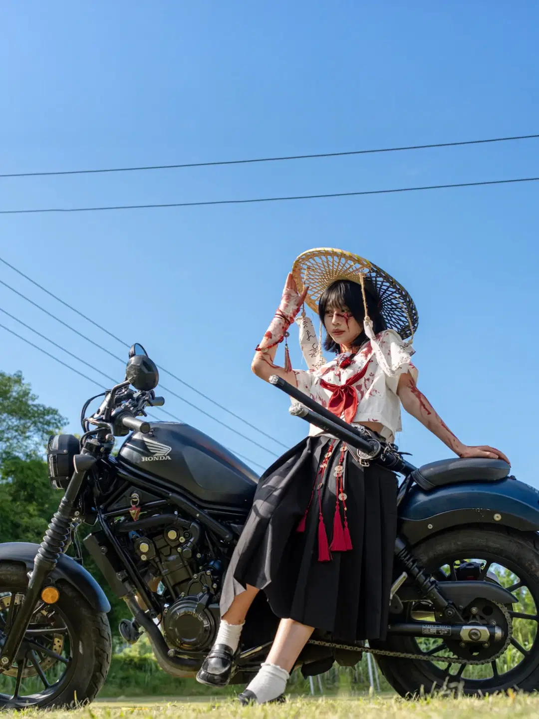 cosplay, 外景摄影, jk制服, 机车少女, 血腥特效妆