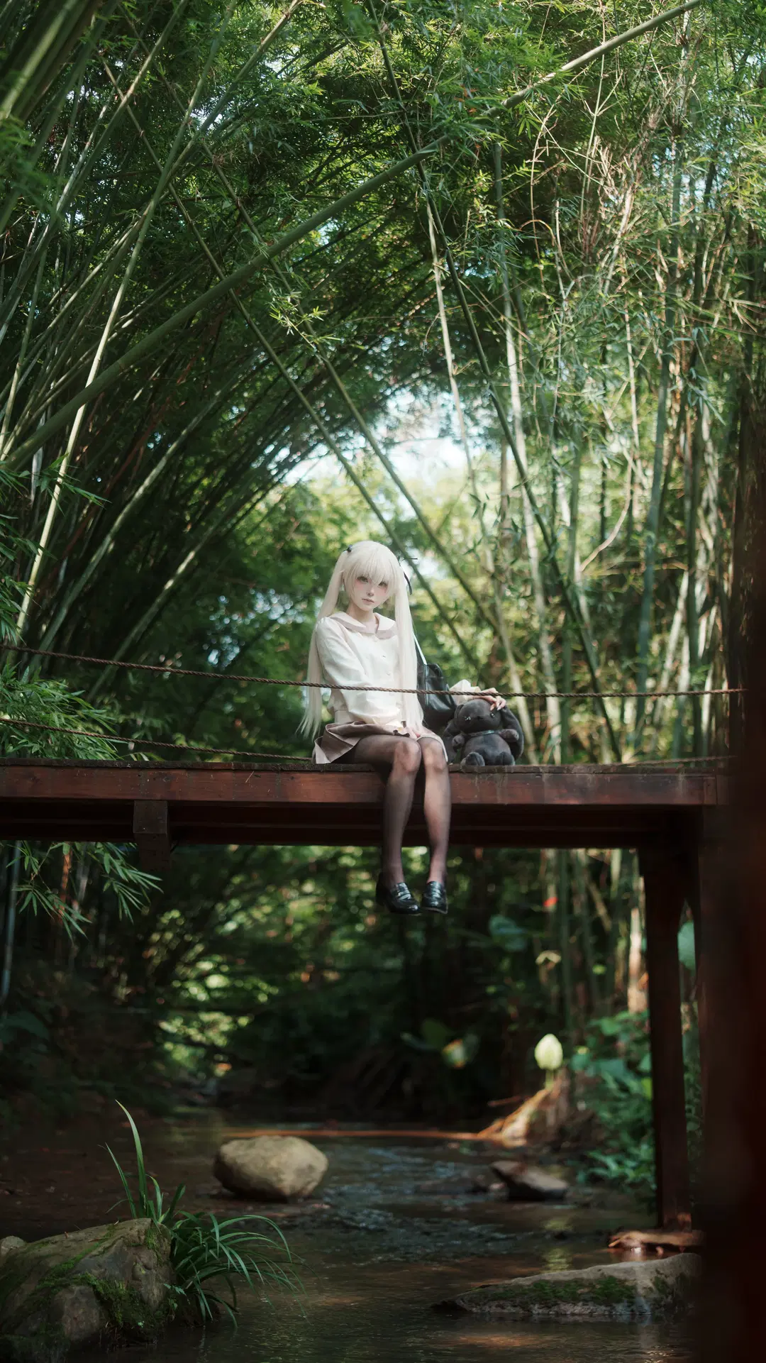 春日野穹cos, 水手服, 双马尾, 竹林写真, 黑丝袜