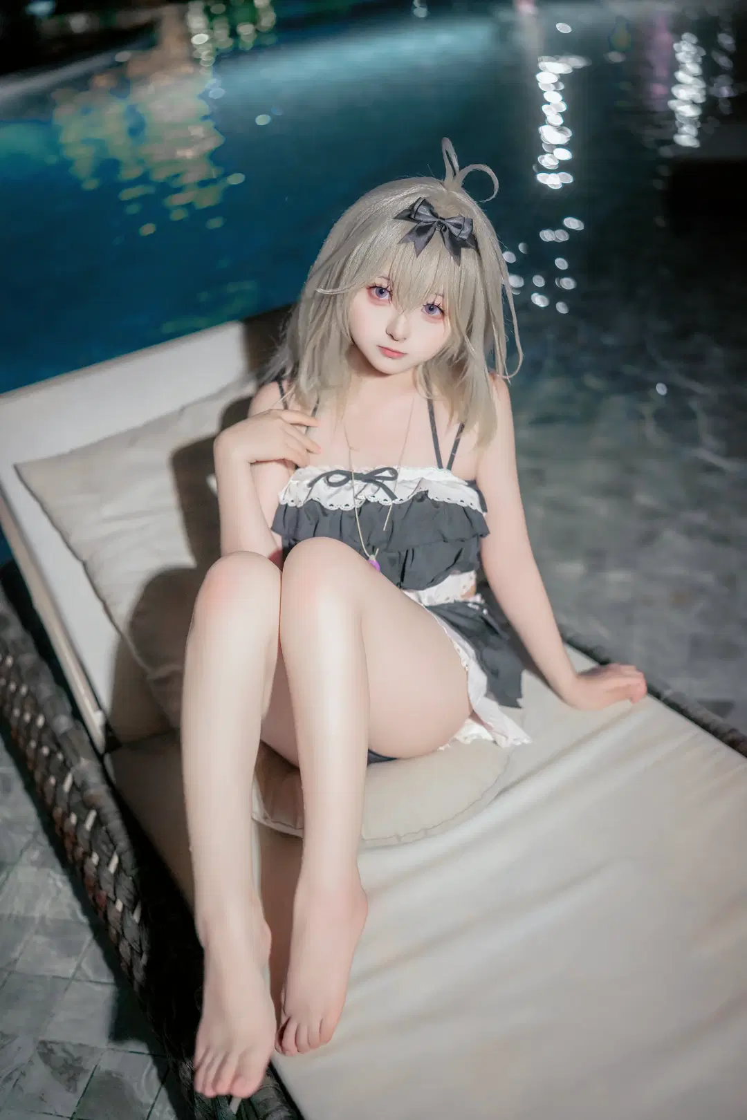 泳装, 森亚露露卡cos, 白丝, 夜景泳池, 蕾丝泳装