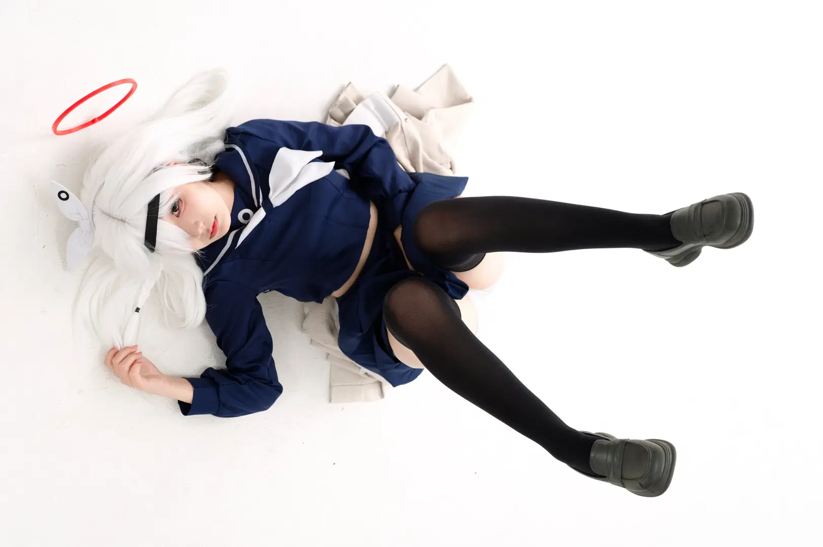 二次元摄影, 蔚蓝档案, 普拉娜cos, 黑丝, 白棚写真