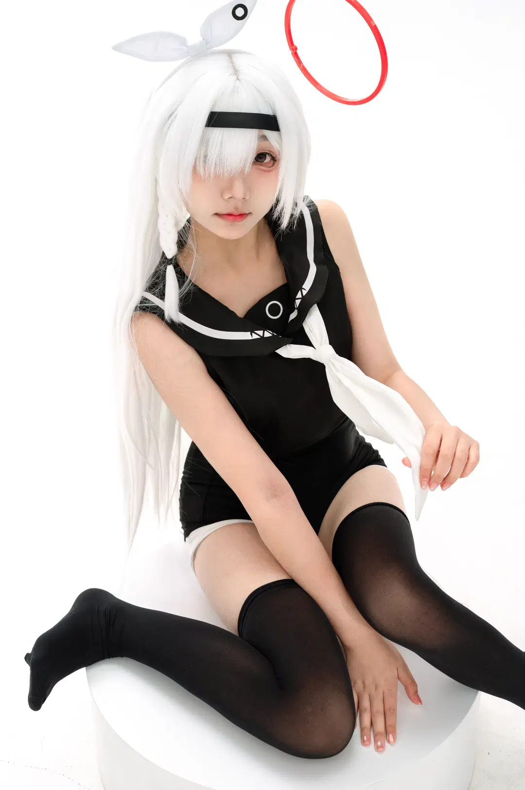 碧蓝档案, 普拉娜cos, 水手服, 黑丝, 白棚写真