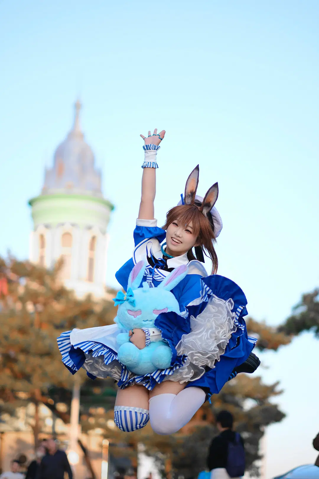 Arknights, Amiya cosplay, White stockings, Cosplay photoshoot, bunny ear dress