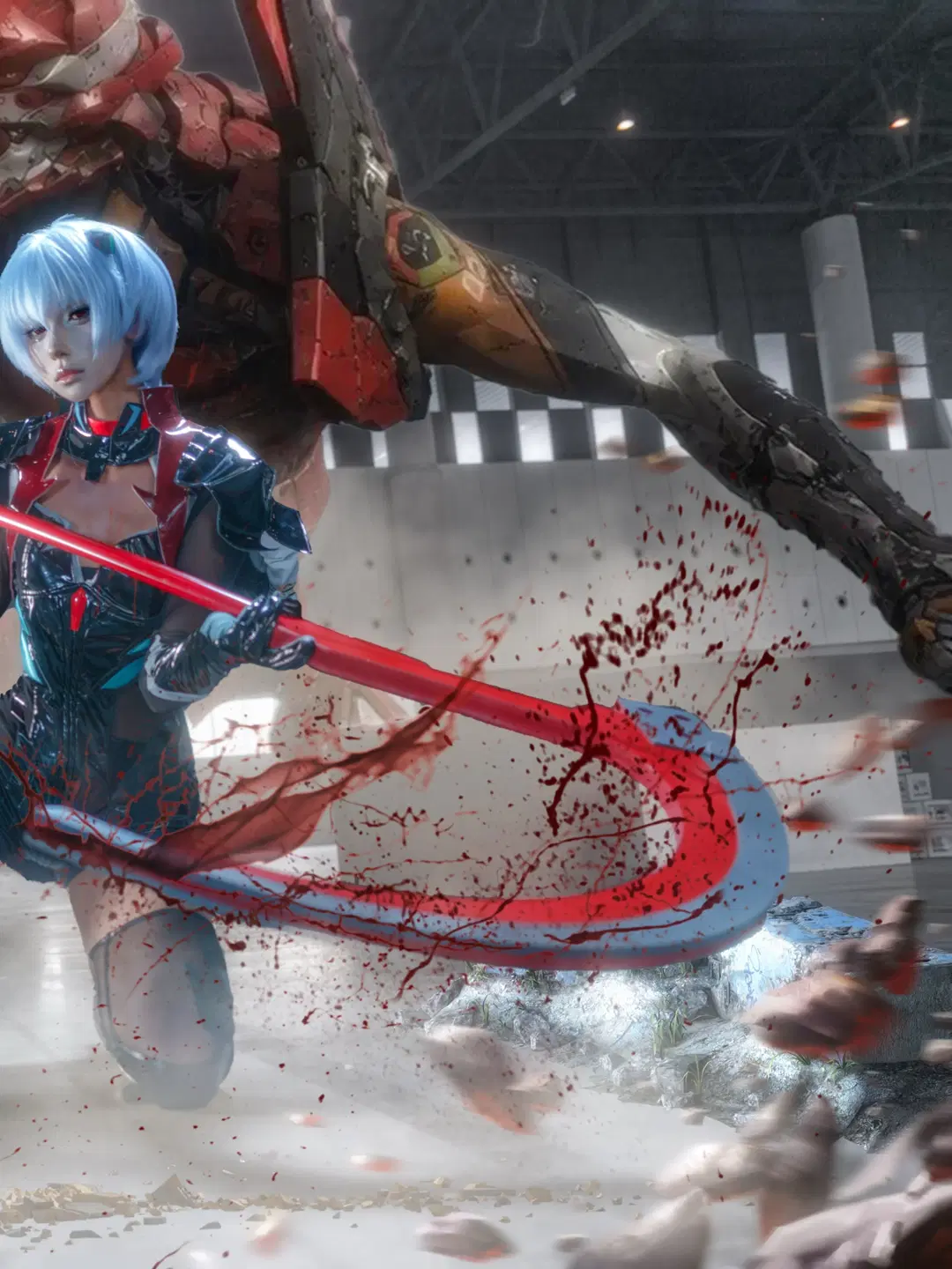 【綾波レイコスプレ】『新世紀エヴァンゲリオン』廃工場の光影に佇む戦闘速報写真 - 明天吃什么📷（蹲合作coser版） - 3枚目