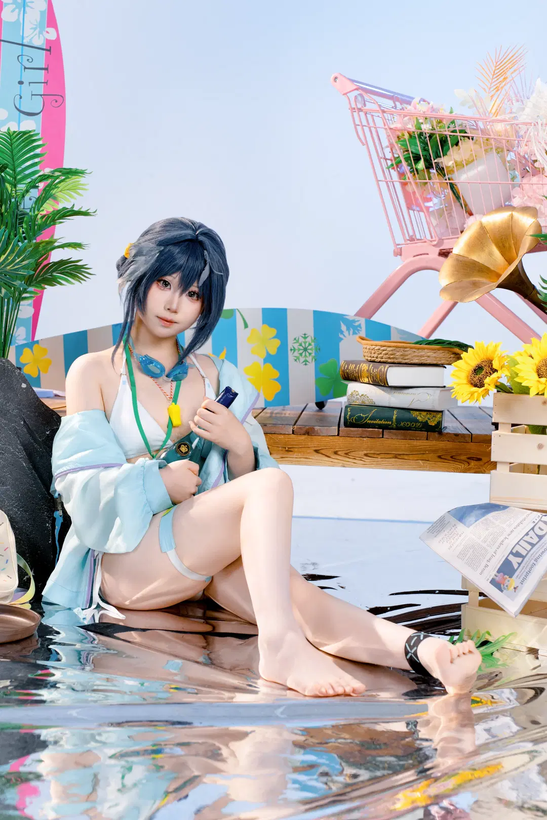 2D, Swimsuit cosplay, Arknights, La Pluma cosplay, Summer Flowers