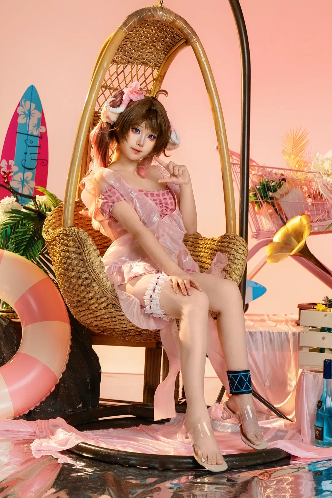 [Eyjafjalla Cosplay] Arknights Summer Sweetheart: Pink Swimwear Checking In by pzzz - Image 3