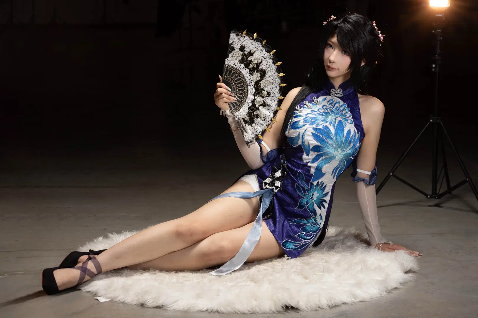 [Yin Ziping cosplay] Lanting Yue's blue-and-purple Traditional Chinese style Qipao paired with a long sword maxes out the atmospheric vibe by 清风摄影人V - Image 5