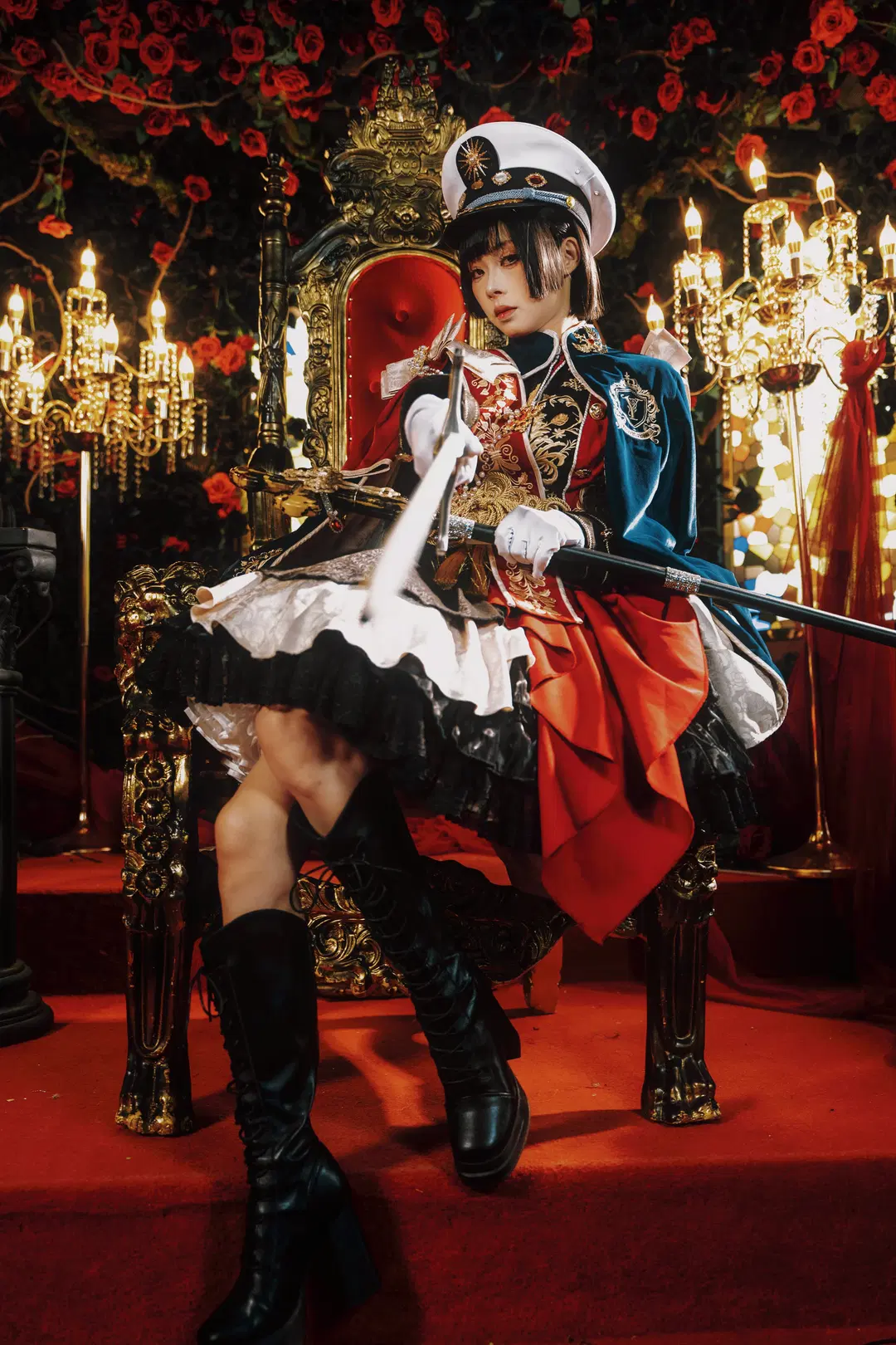 暗黑哥特风, 军装风cosplay, 宫廷风摄影, 少女暴君cos, 玫瑰王座