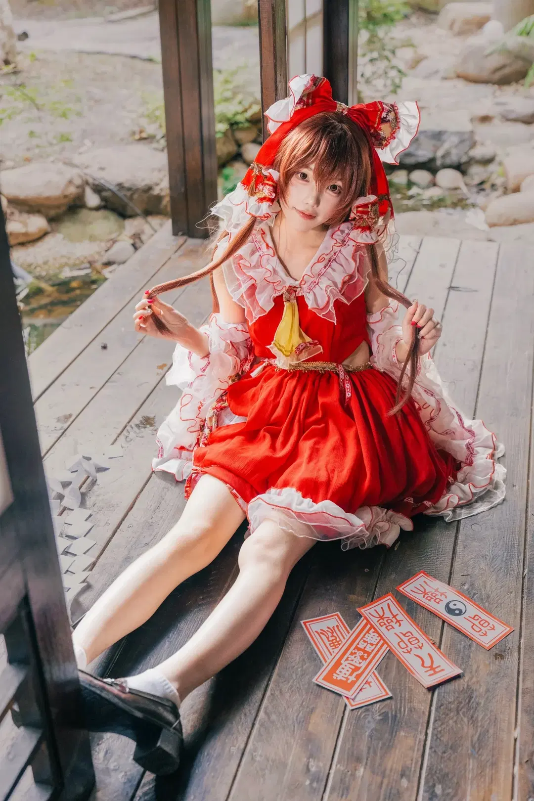 Red and white dress cosplay