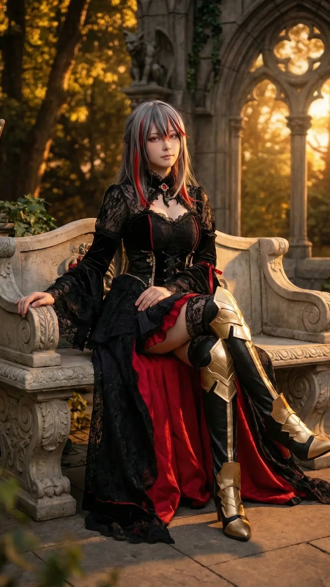 暗黑哥特风, 黑丝长靴, 原创cosplay, 军装皮衣, 废墟人像