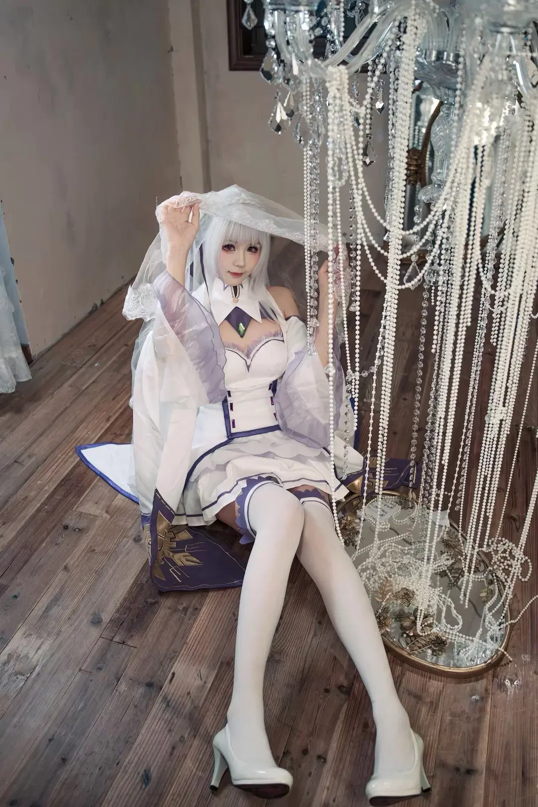 从零开始的异世界生活, 二次元cosplay, 银发精灵, 白丝cos, 艾蜜莉雅cos