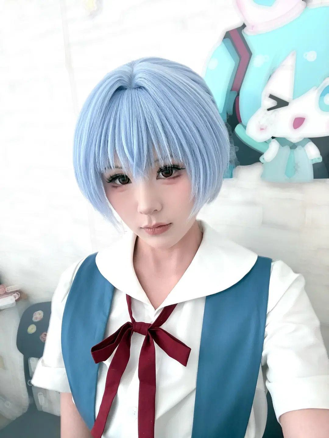 绫波丽cos, EVA, 新世纪福音战士, 二次元妆容, 浅蓝色短发