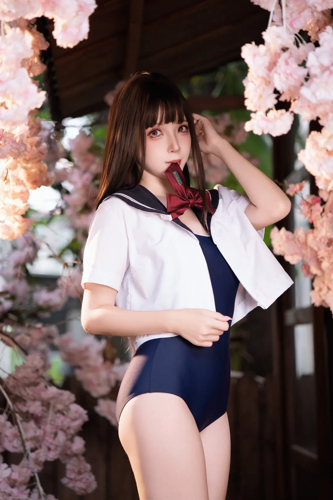 Catching the Tail End of Cherry Blossom Season: A Sailor Suit Swimwear Photoshoot in a Japanese Wooden House by 米三华（养成版） - Image 3
