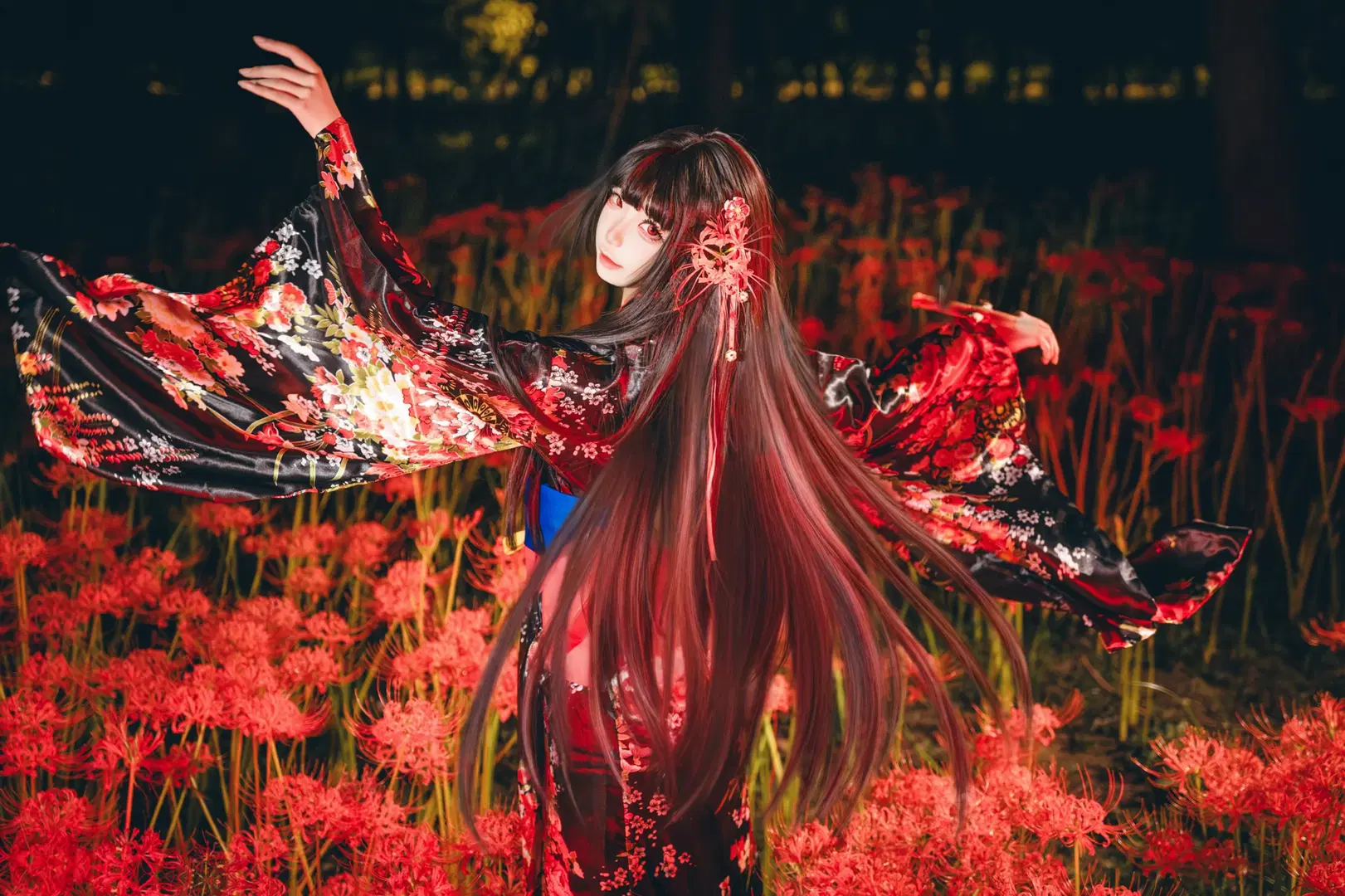 夜景人像, 阎魔爱cos, 地狱少女, 和风写真, 彼岸花