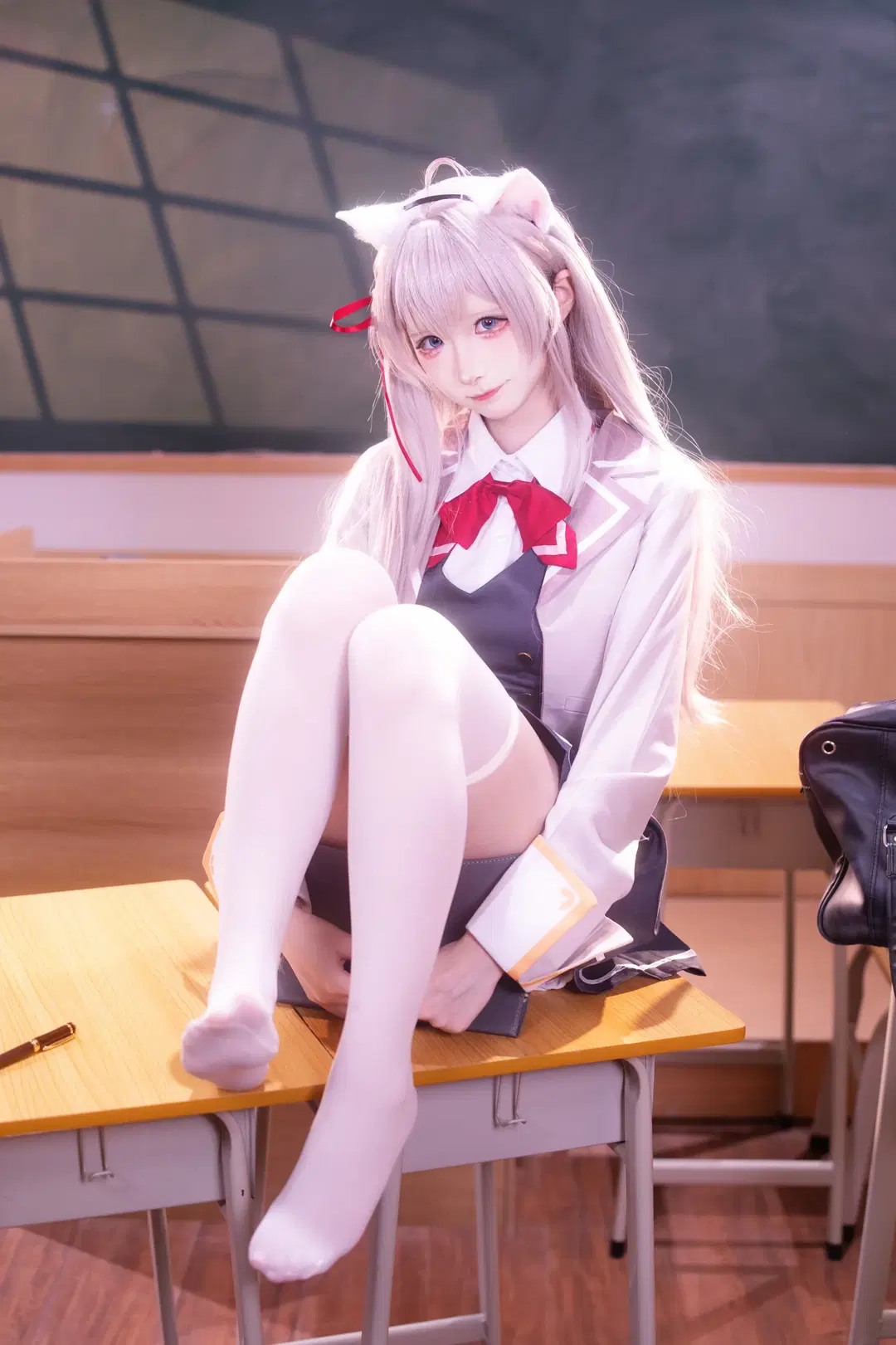 [Alya cosplay] Classroom Daily Life with Textured Uniform and Animal Ears by 咩噗茶 - Image 3