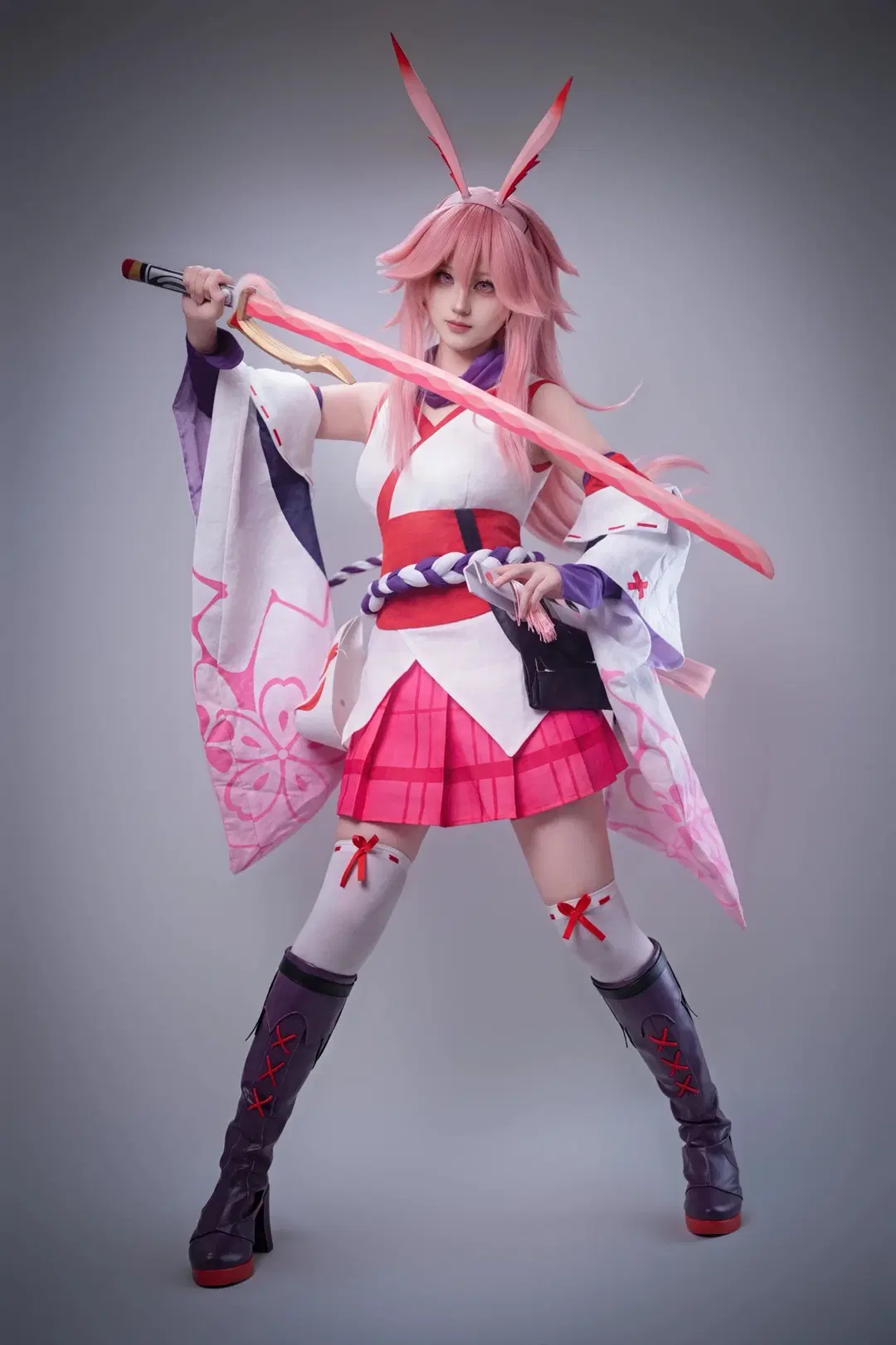 【八重桜コスプレ】崩壊 3rd 逆神の巫女、白ホリスタジオ撮影記録 - 一口啾啾小猫 - 2枚目