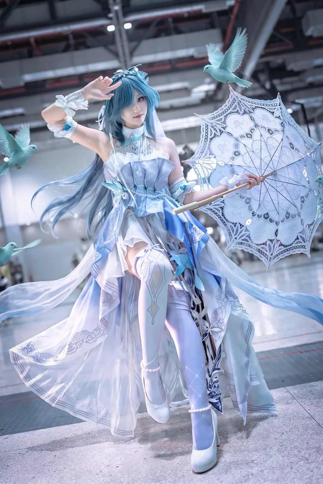 Honkai Impact 3rd, White stockings, Fu Hua cosplay, Cosplay event photos, Azure Court