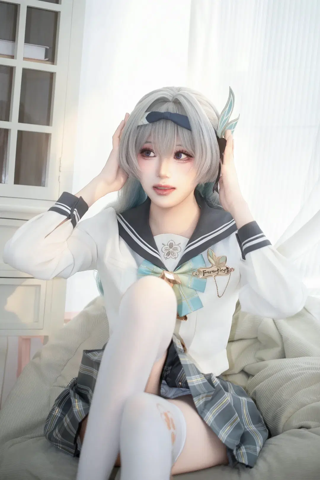 Honkai: Star Rail, Firefly cosplay, Anime cosplay, Sailor uniform girl, White over-the-knee socks