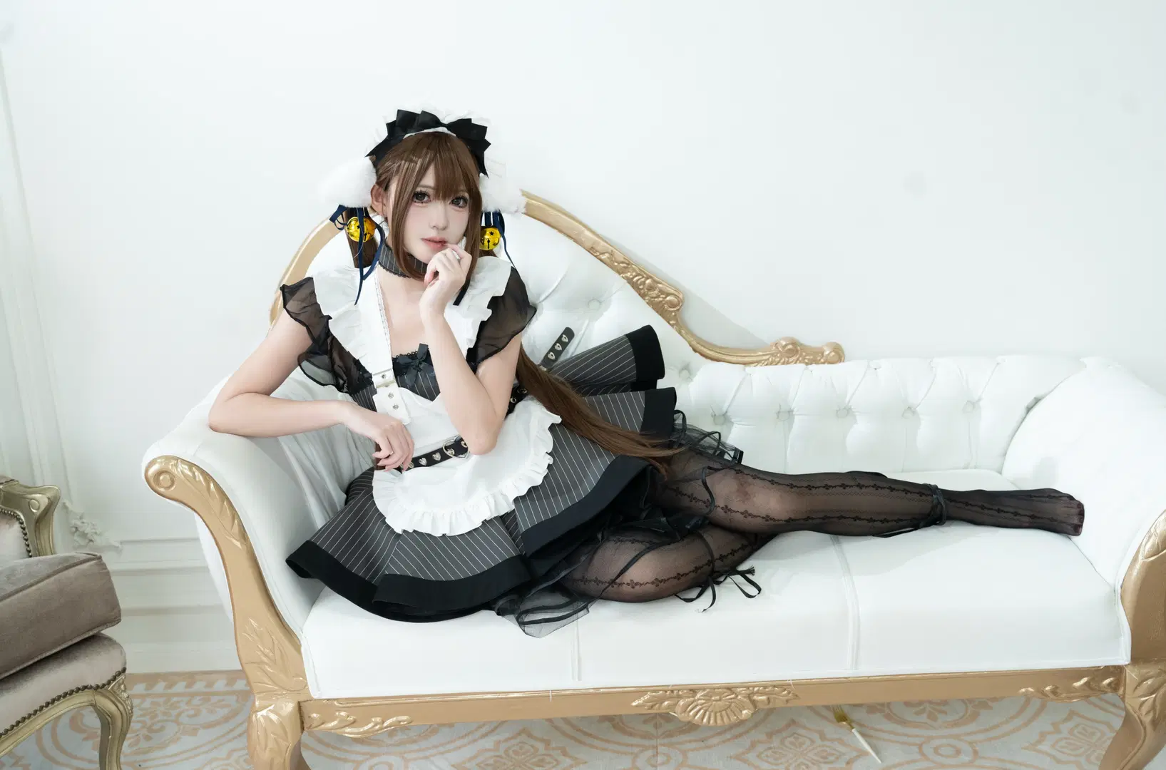 コスプレ, メイド服, 黒ストッキング, ツインテール, 猫耳メイド