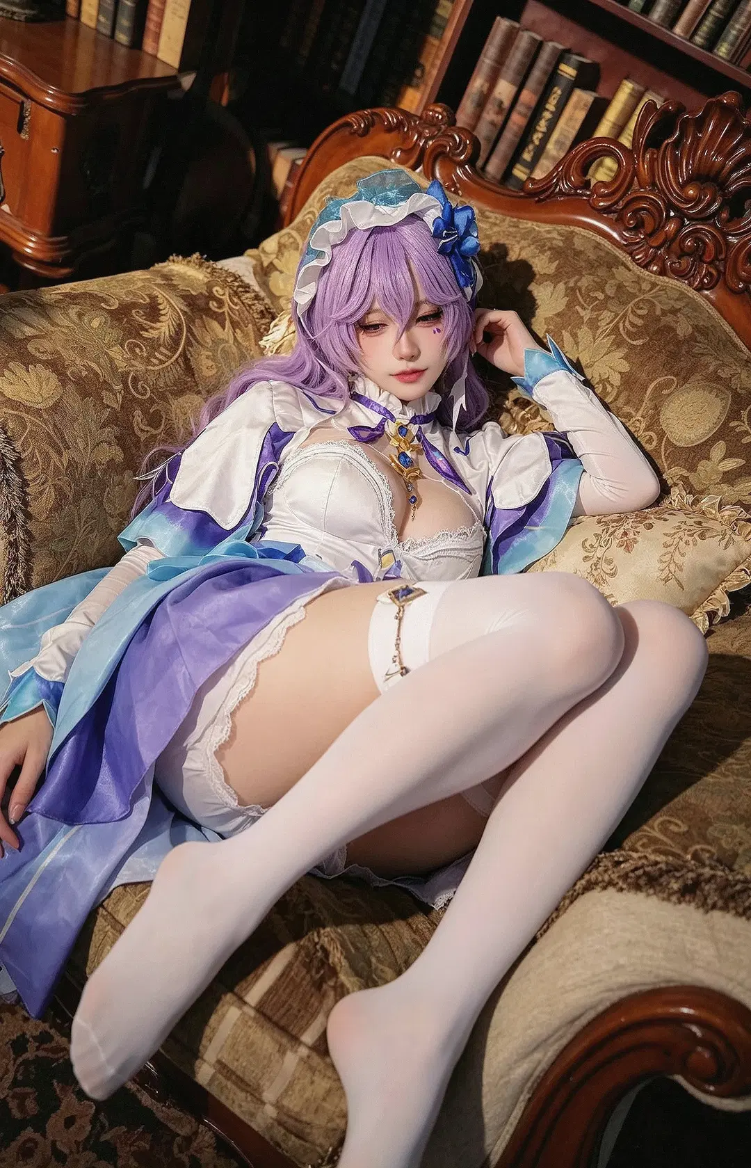 氛围感, cosplay, 紫发, 白丝, 复古宫廷风