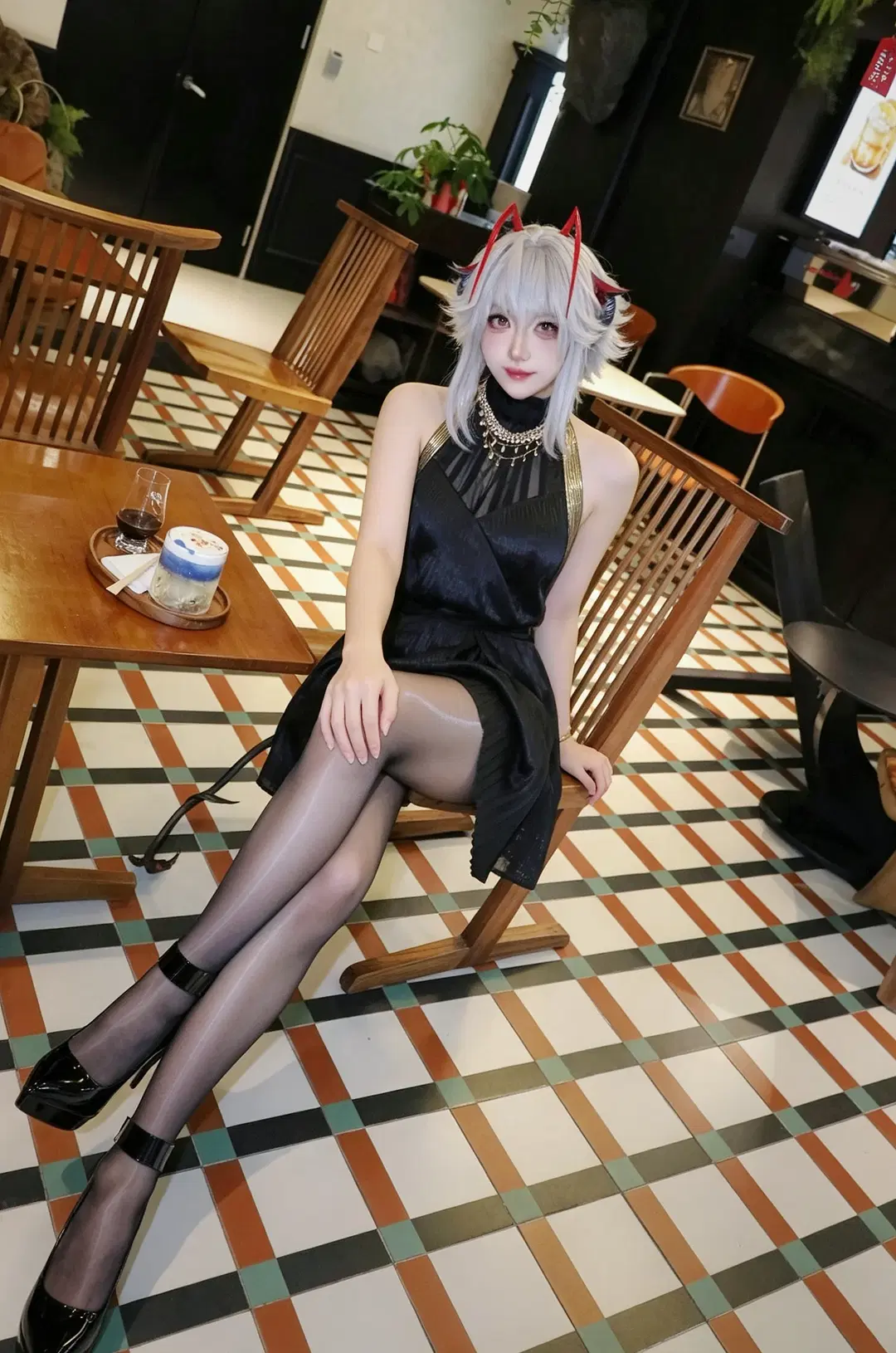 Arknights, Wishadel cosplay, Dark style, Anime cosplay, Black stockings