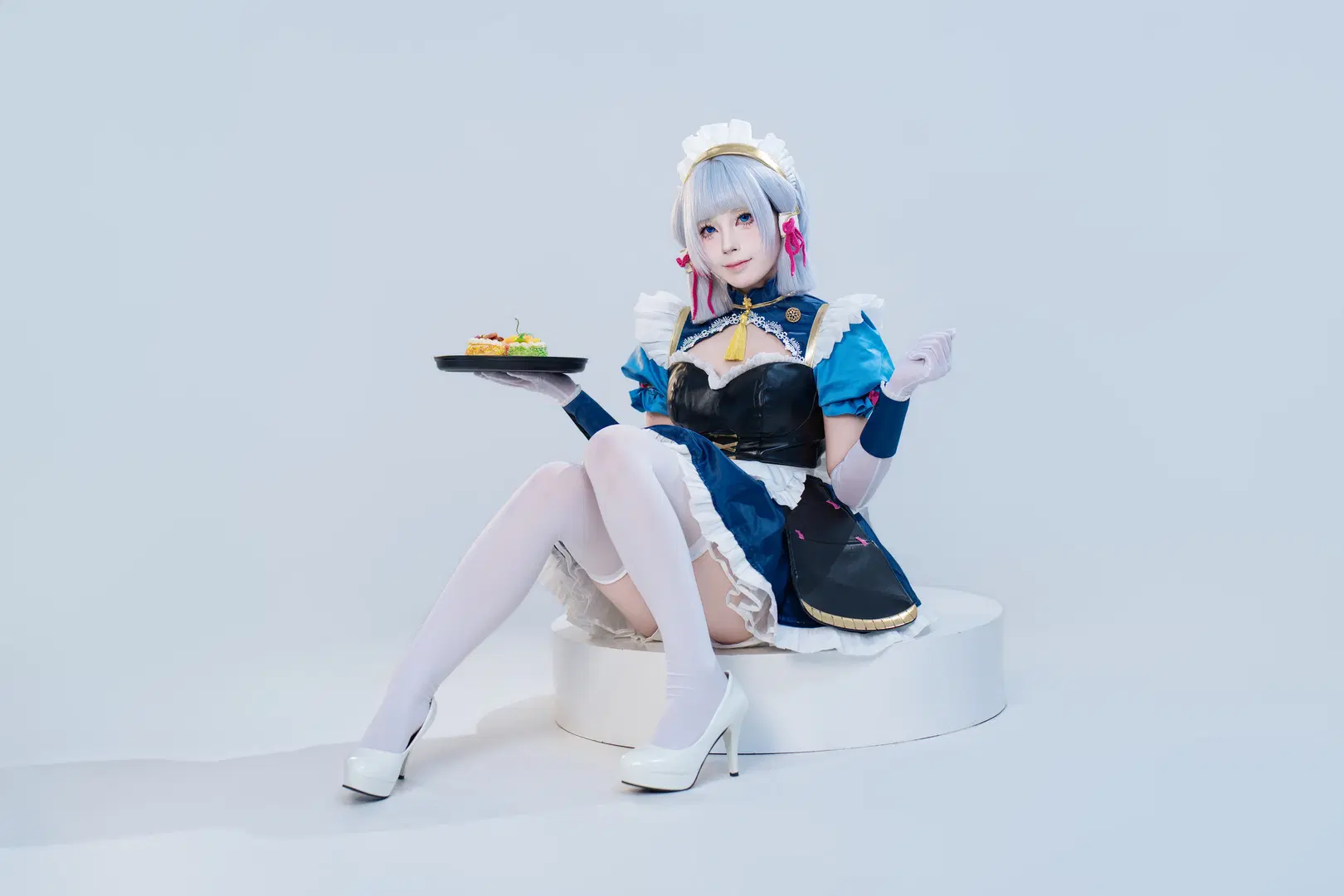 [Kamisato Ayaka cosplay] White studio photoshoot records in a Maid outfit by OUKAI - Image 5