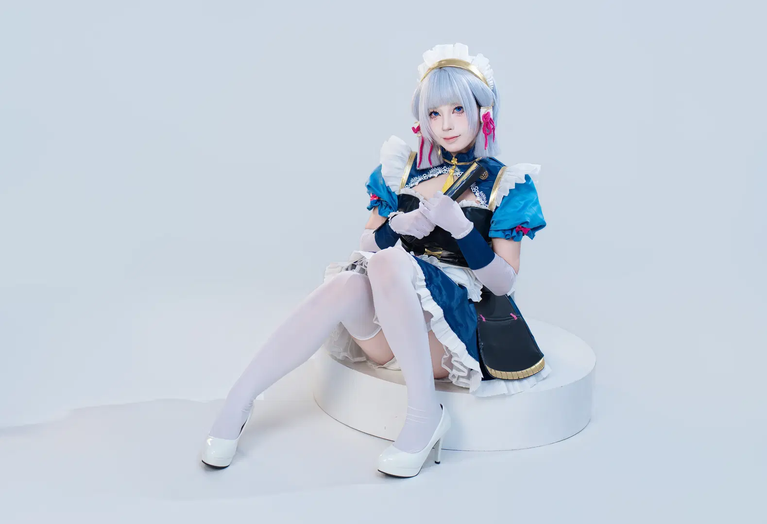 [Kamisato Ayaka cosplay] White studio photoshoot records in a Maid outfit by OUKAI - Image 7