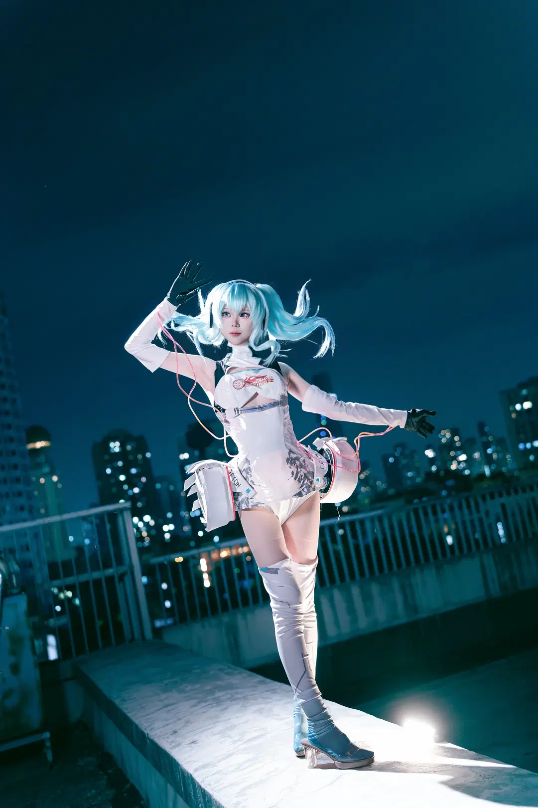 Hatsune Miku cosplay, Night view cosplay, Stockings, Racing Miku 2014, Racing Miku