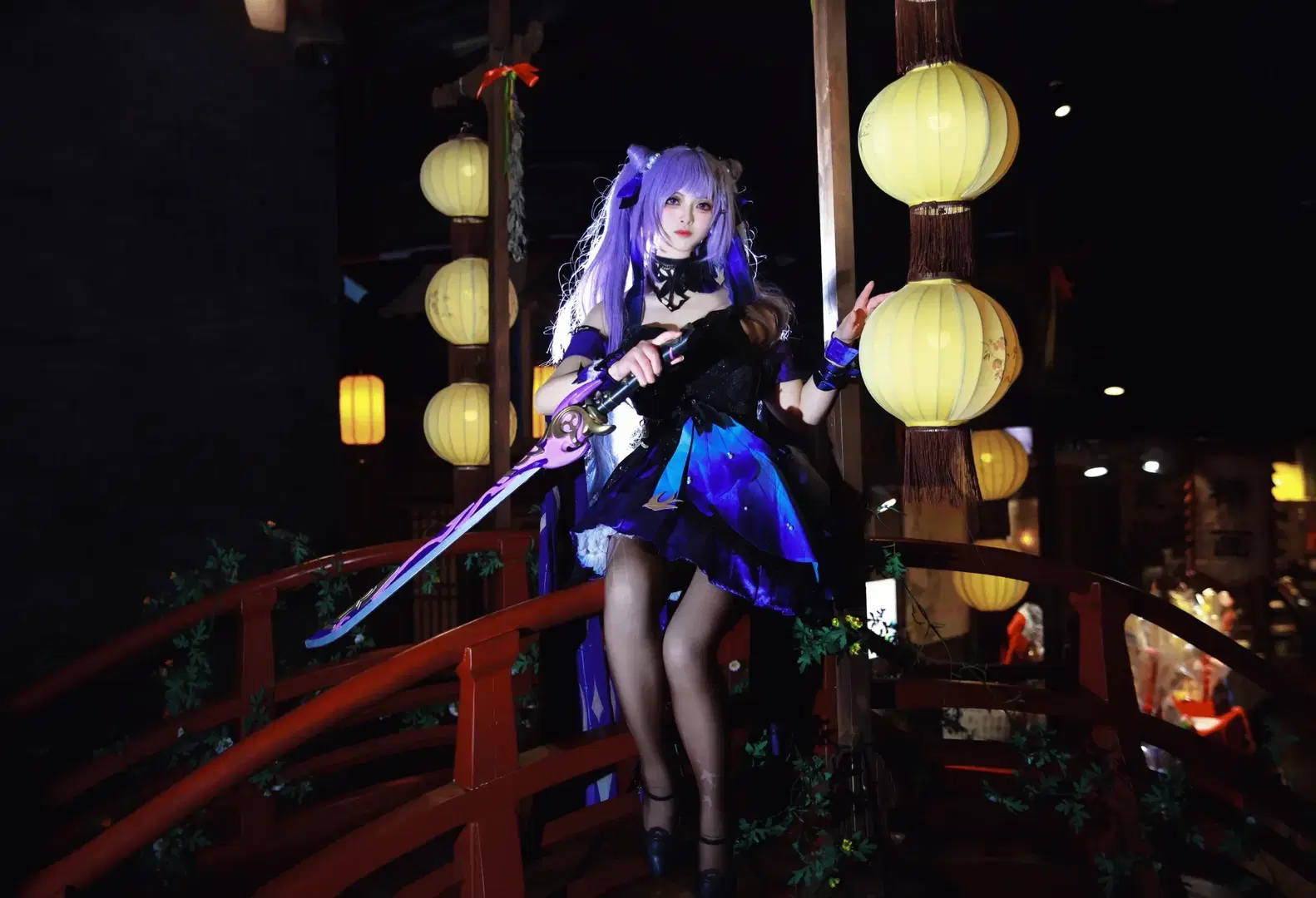 【刻晴cos】原神海灯节夜景，红桥之上的雷光 - 倾寒 - 第2张