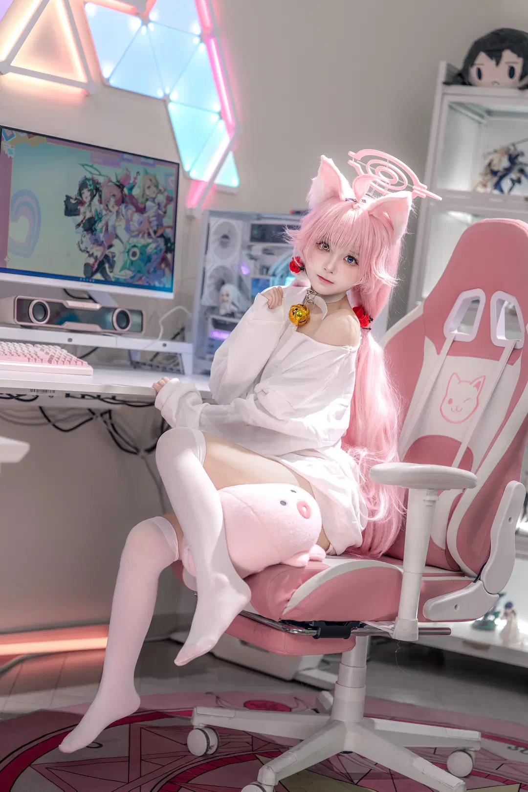 蔚蓝档案, 小鸟游星野cos, 白丝, 猫娘, 慵懒风