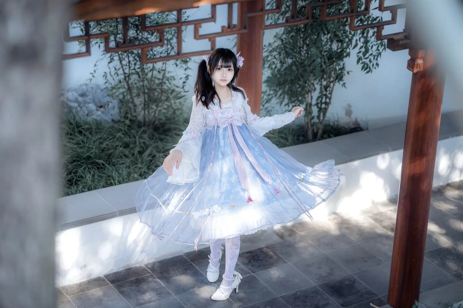 中式园林里的蓝风铃，这套中华风Lolita太出片了 - hyber - 第5张