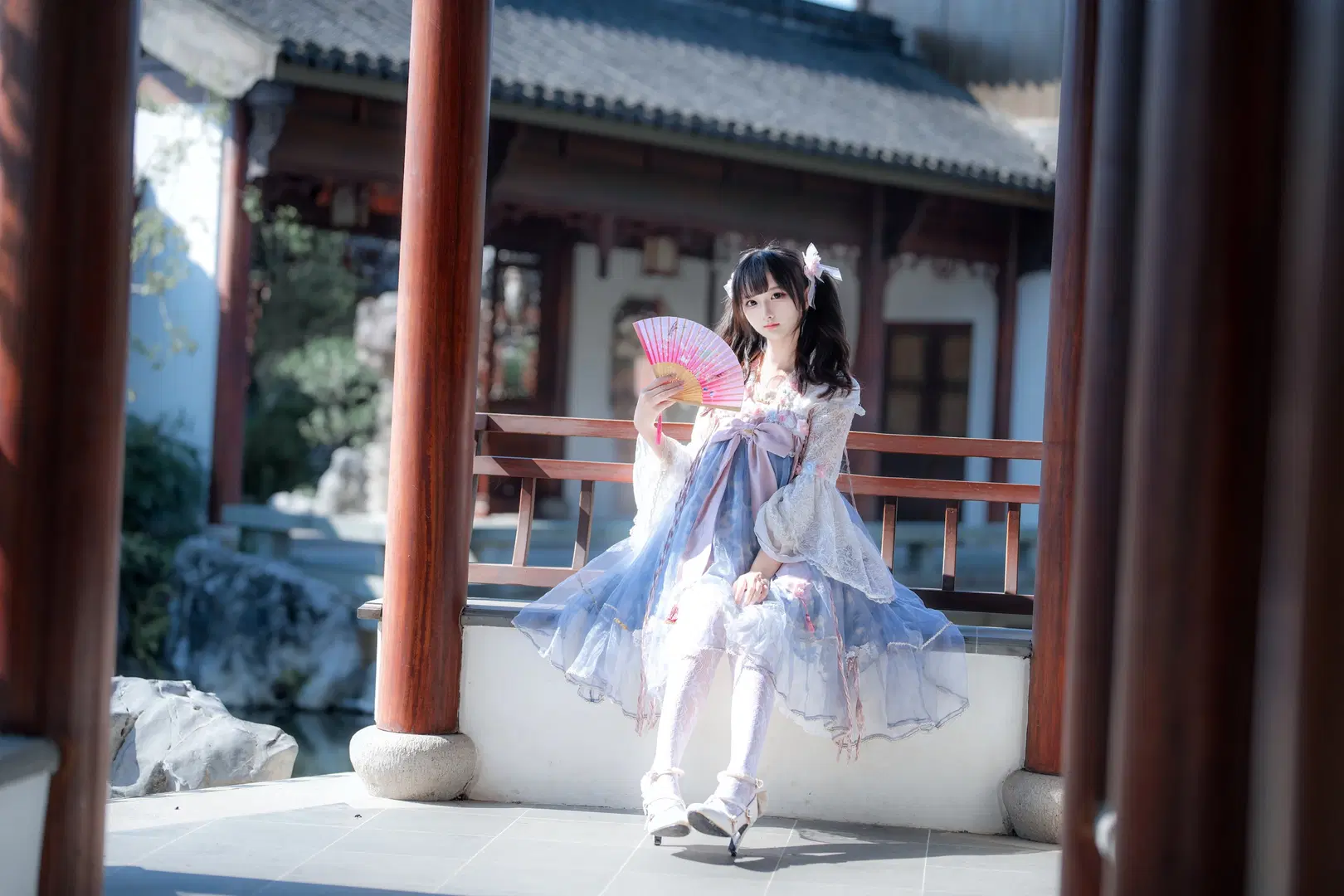 中式园林里的蓝风铃，这套中华风Lolita太出片了 - hyber - 第6张