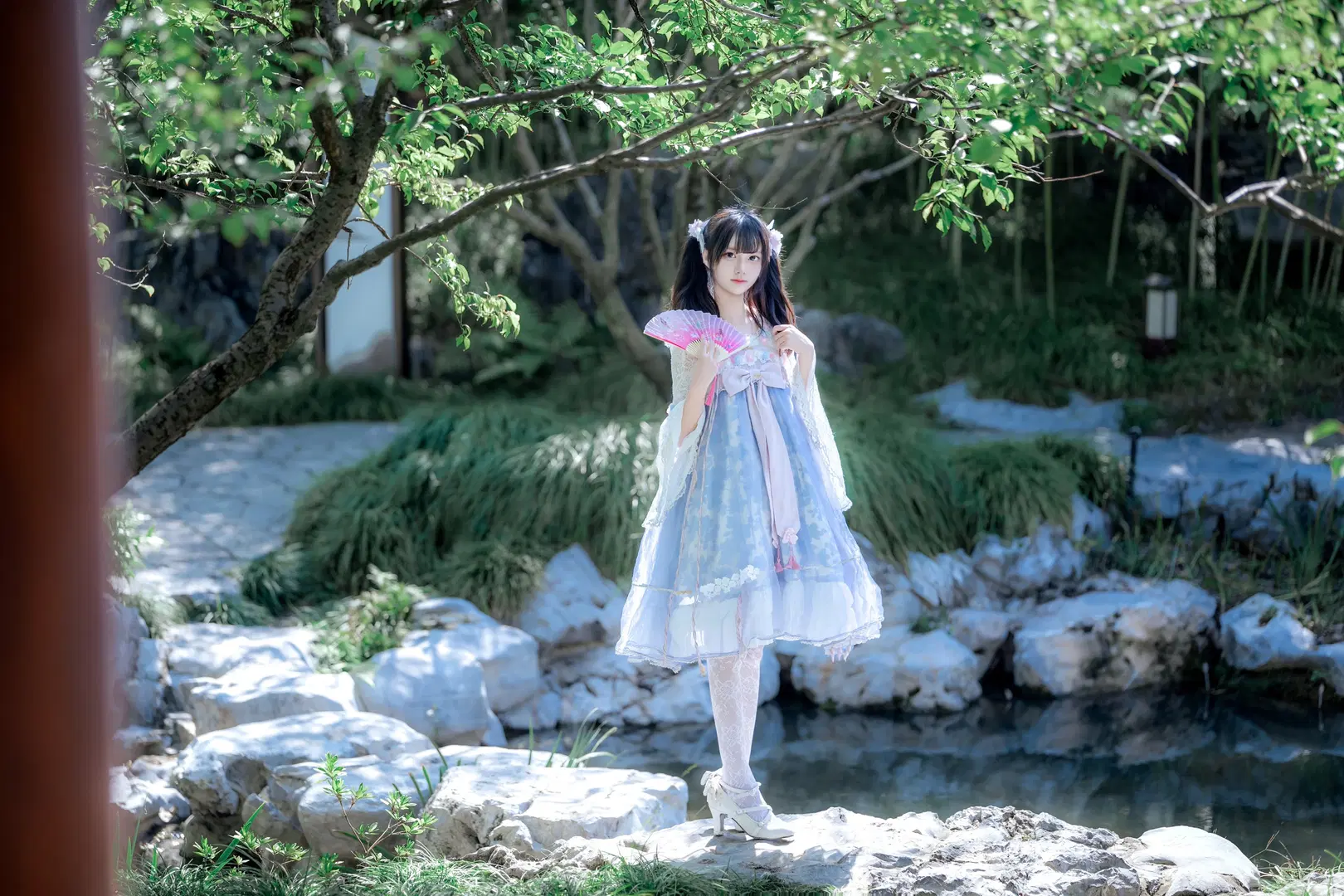 中式园林里的蓝风铃，这套中华风Lolita太出片了 - hyber - 第8张