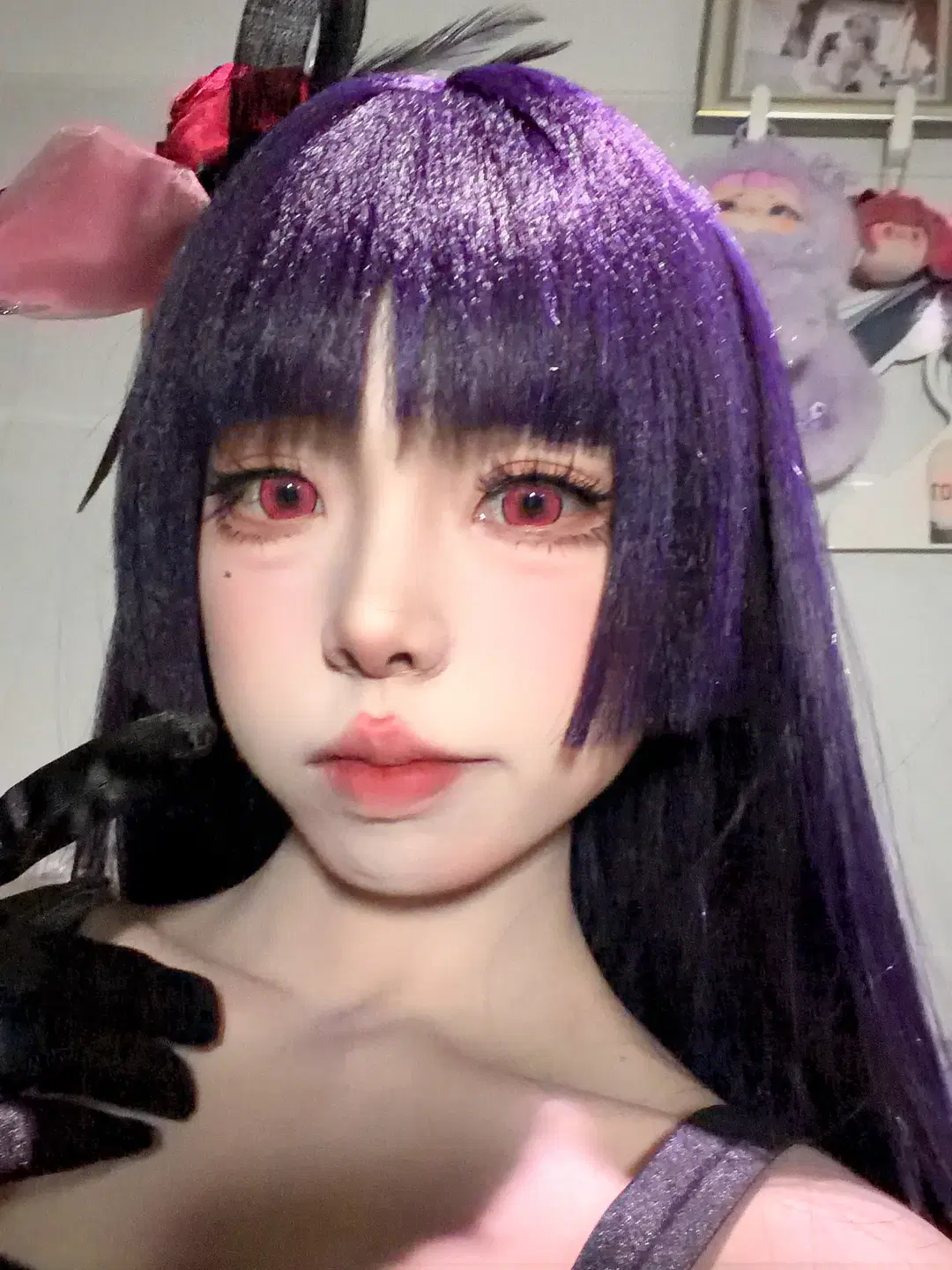 【五更琉璃cos】黑猫礼服试妆，紫发红瞳的哥特少女感 - 小柜 - 第2张